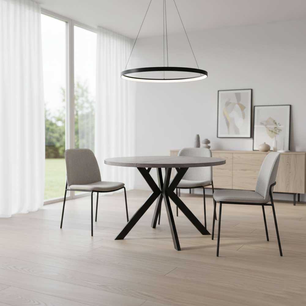 Masă de sufragerie extensibilă, beton deschis/negru, 100-250x75,5 cm, LUKOS Kondela