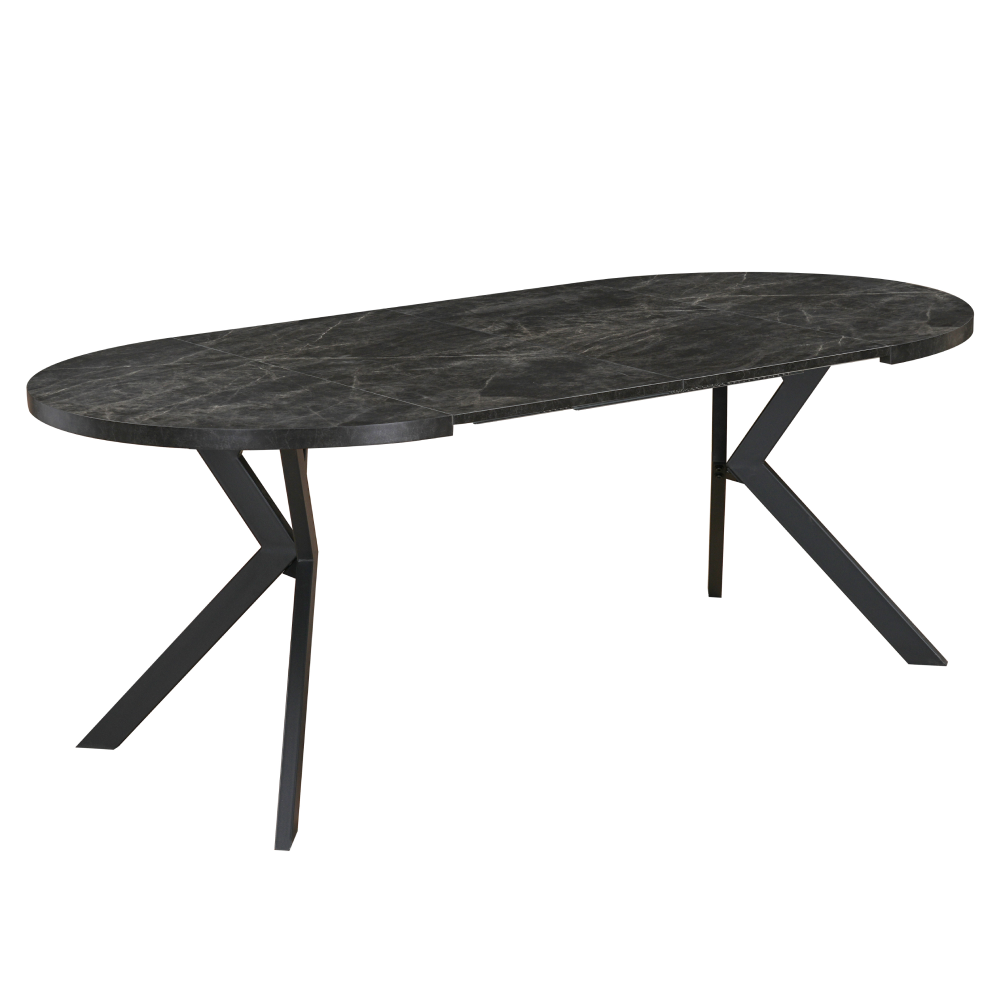 Masă de sufragerie extensibilă, beton închis/negru, 100-250x75,5 cm, LUKOS Kondela