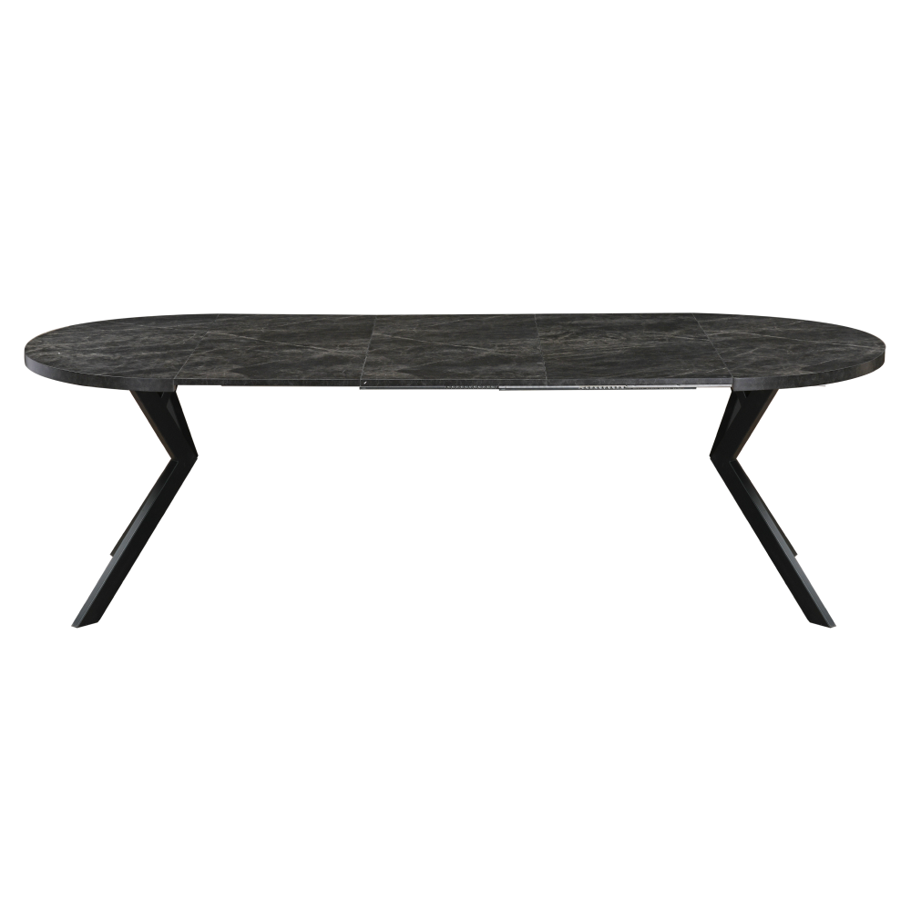 Masă de sufragerie extensibilă, beton închis/negru, 100-250x75,5 cm, LUKOS Kondela