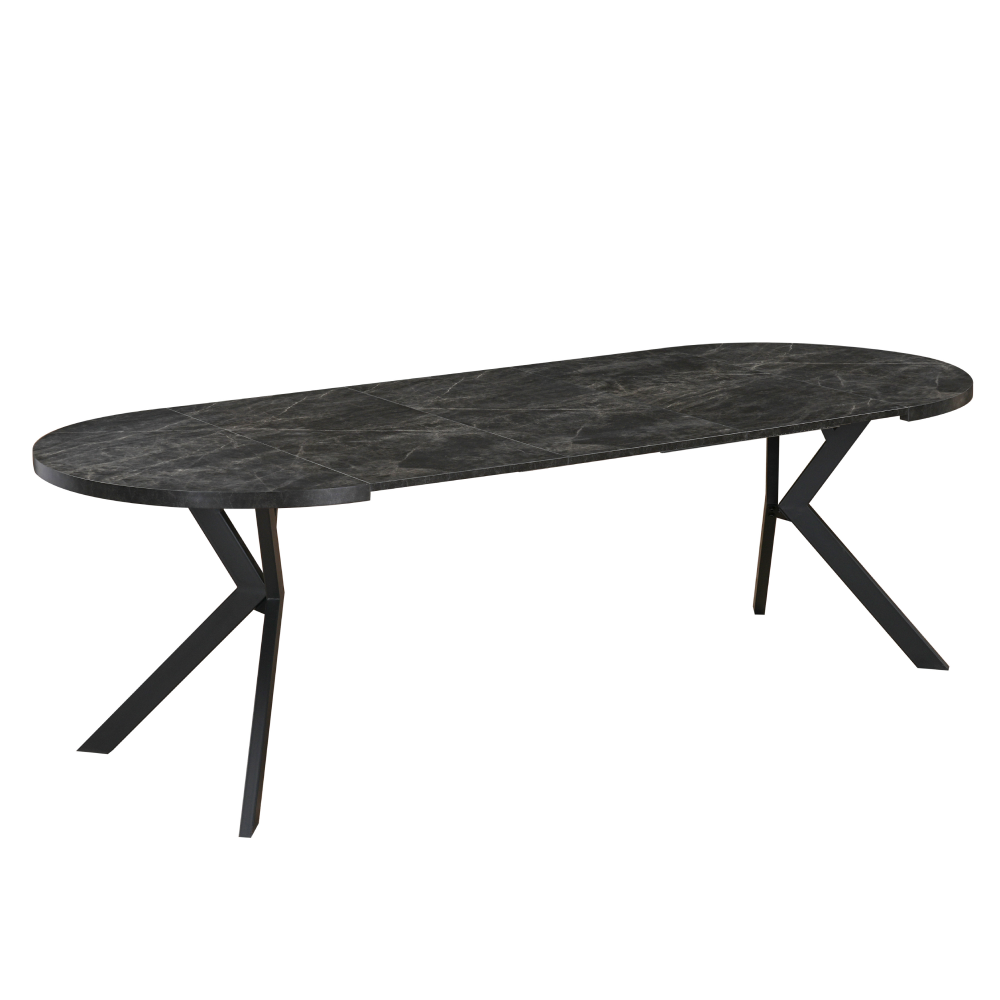 Masă de sufragerie extensibilă, beton închis/negru, 100-250x75,5 cm, LUKOS Kondela