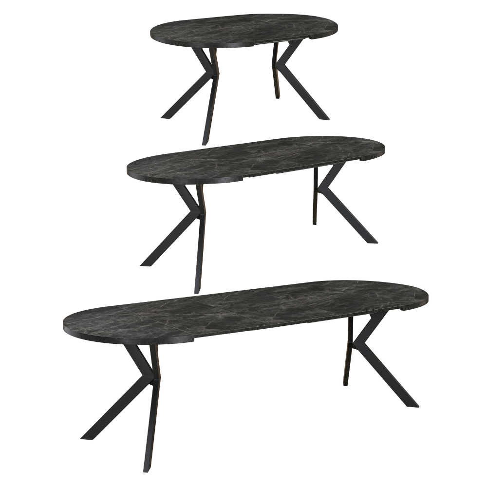 Masă de sufragerie extensibilă TAVIRA, beton închis/negru, 100-250x75, 100x100x75.5 cm Kondela