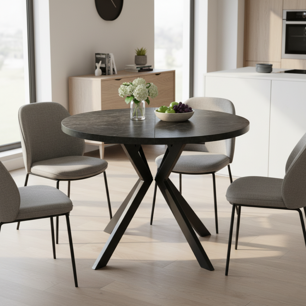 Masă de sufragerie extensibilă TAVIRA, beton închis/negru, 100-250x75, 100x100x75.5 cm Kondela