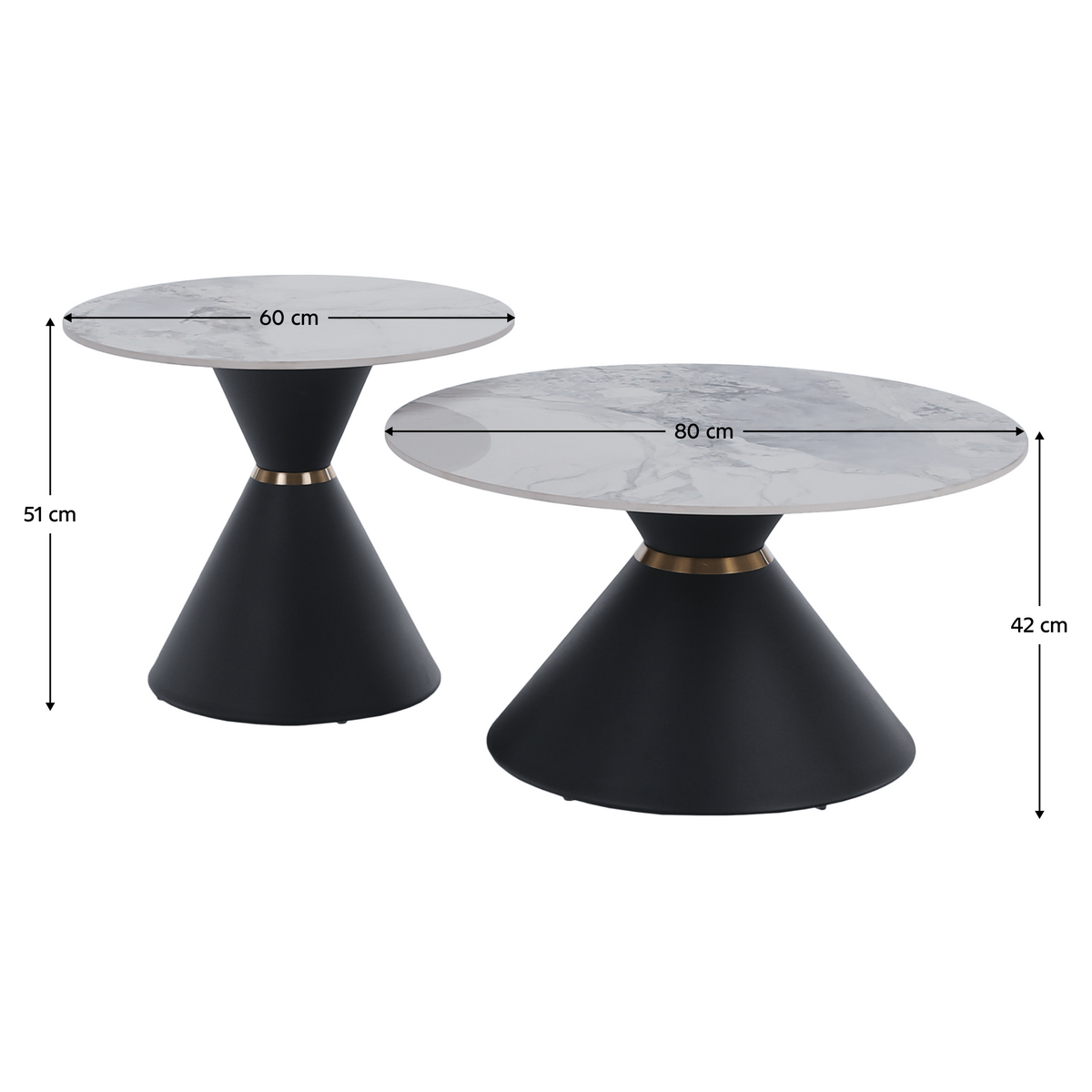Măsuţe de cafea, set de 2 bucăţi, marmură/negru/auriu, metal, MABUZ NEW Kondela