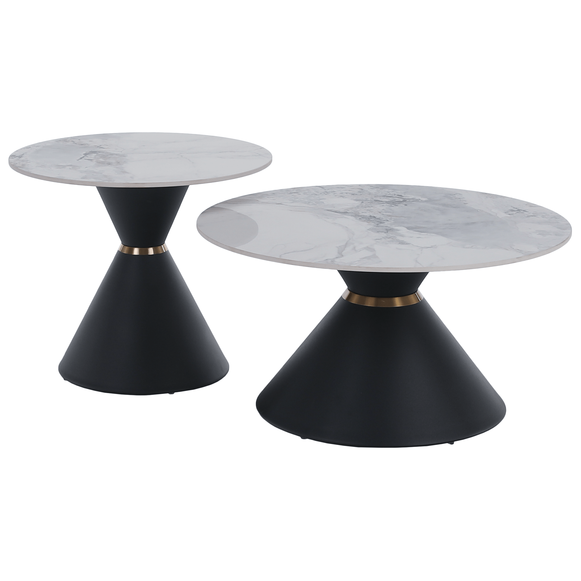 Măsuțe de cafea FANO, set de 2 bucăți, marmură/negru/auriu, metal Kondela