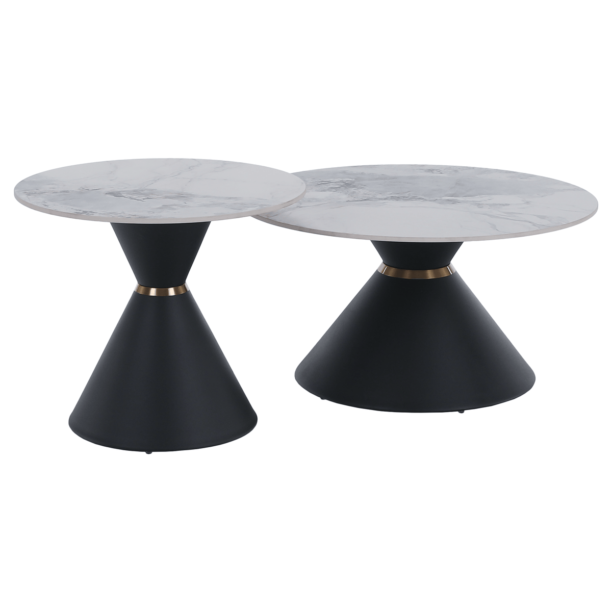 Măsuţe de cafea, set de 2 bucăţi, marmură/negru/auriu, metal, MABUZ NEW Kondela