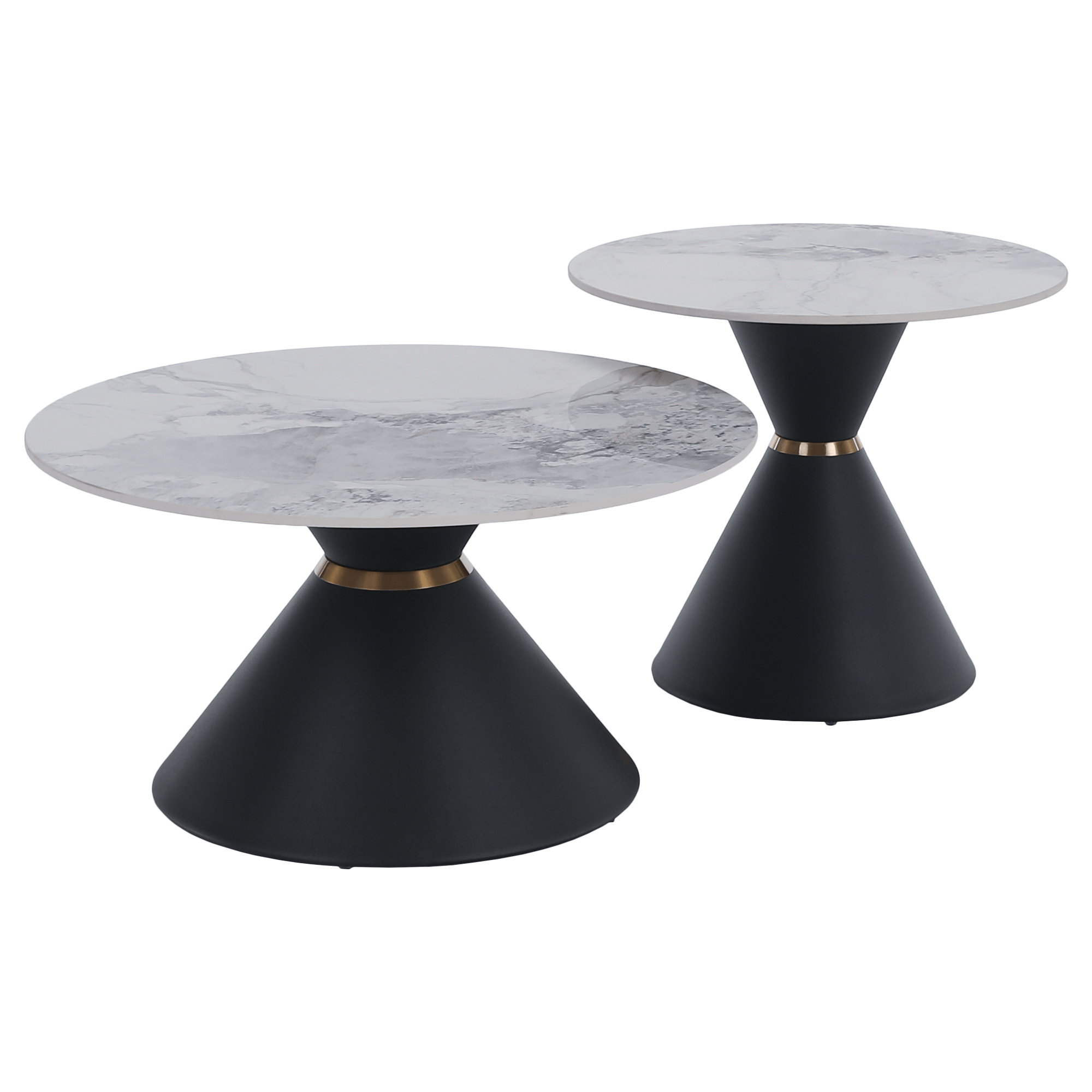 Măsuțe de cafea FANO, set de 2 bucăți, marmură/negru/auriu, metal Kondela