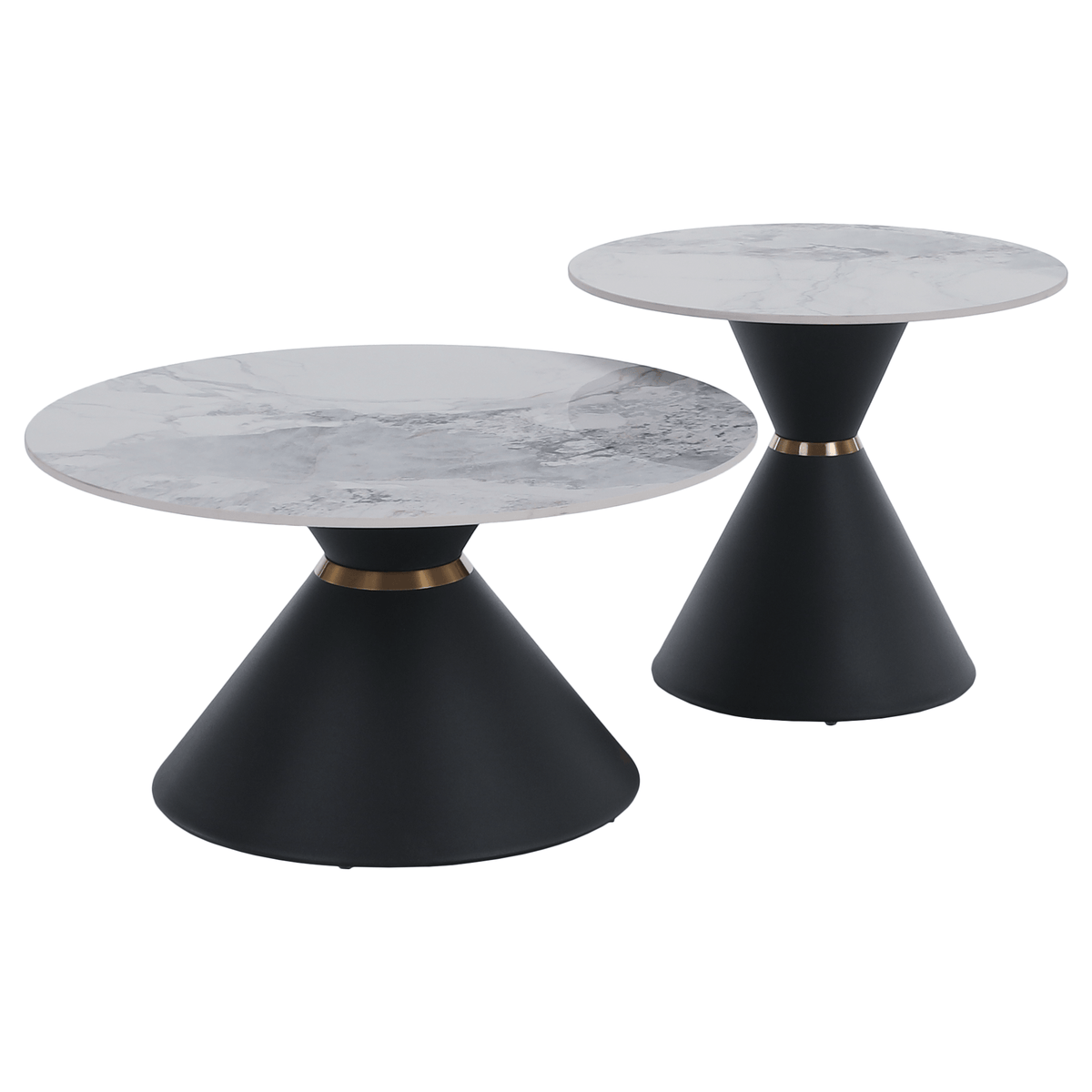 Măsuţe de cafea, set de 2 bucăţi, marmură/negru/auriu, metal, MABUZ NEW Kondela