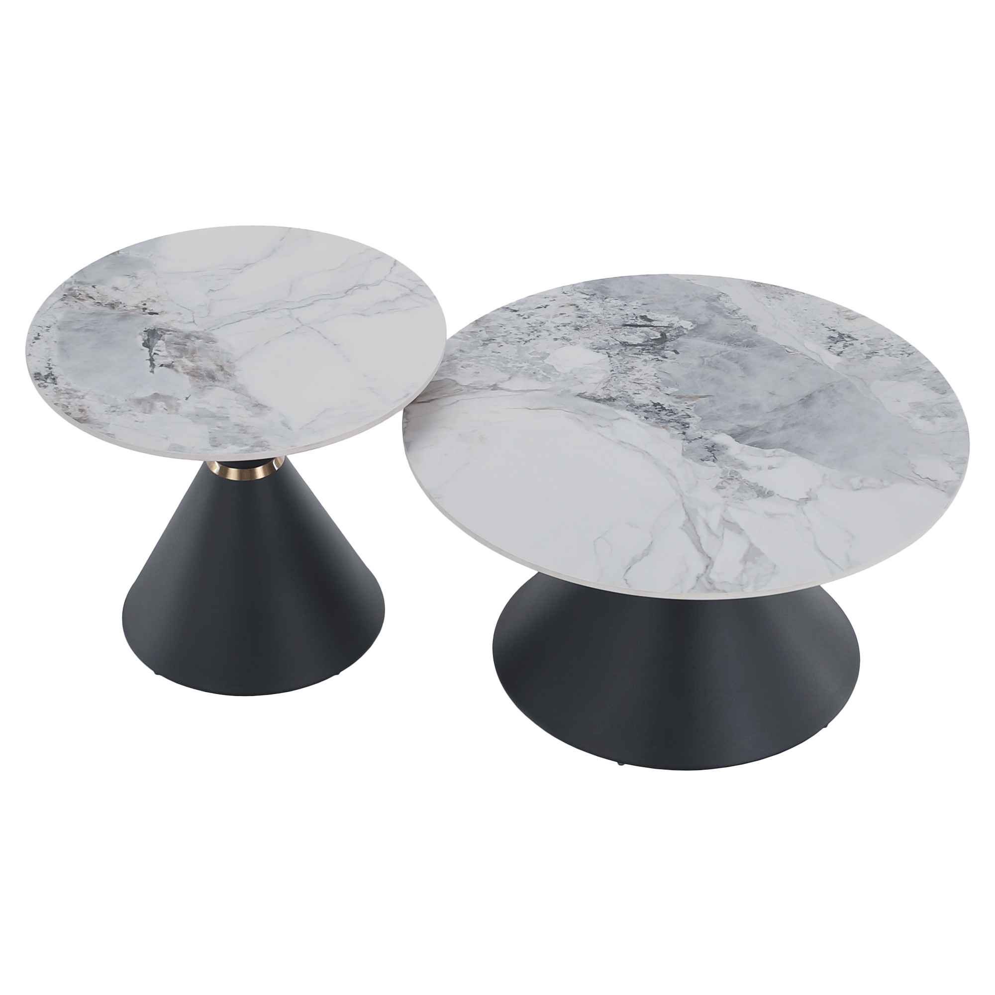 Măsuțe de cafea FANO, set de 2 bucăți, marmură/negru/auriu, metal Kondela