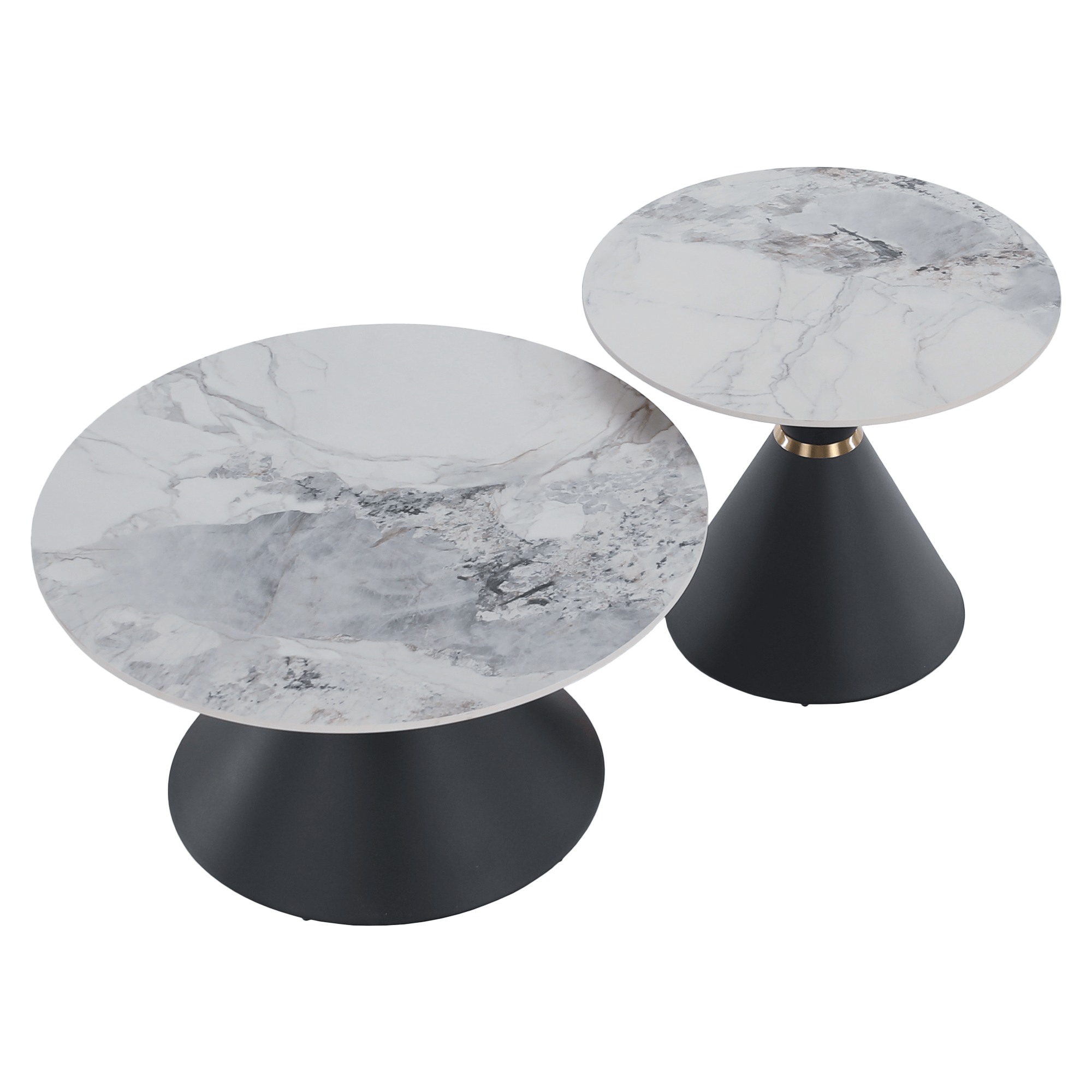 Măsuțe de cafea FANO, set de 2 bucăți, marmură/negru/auriu, metal Kondela