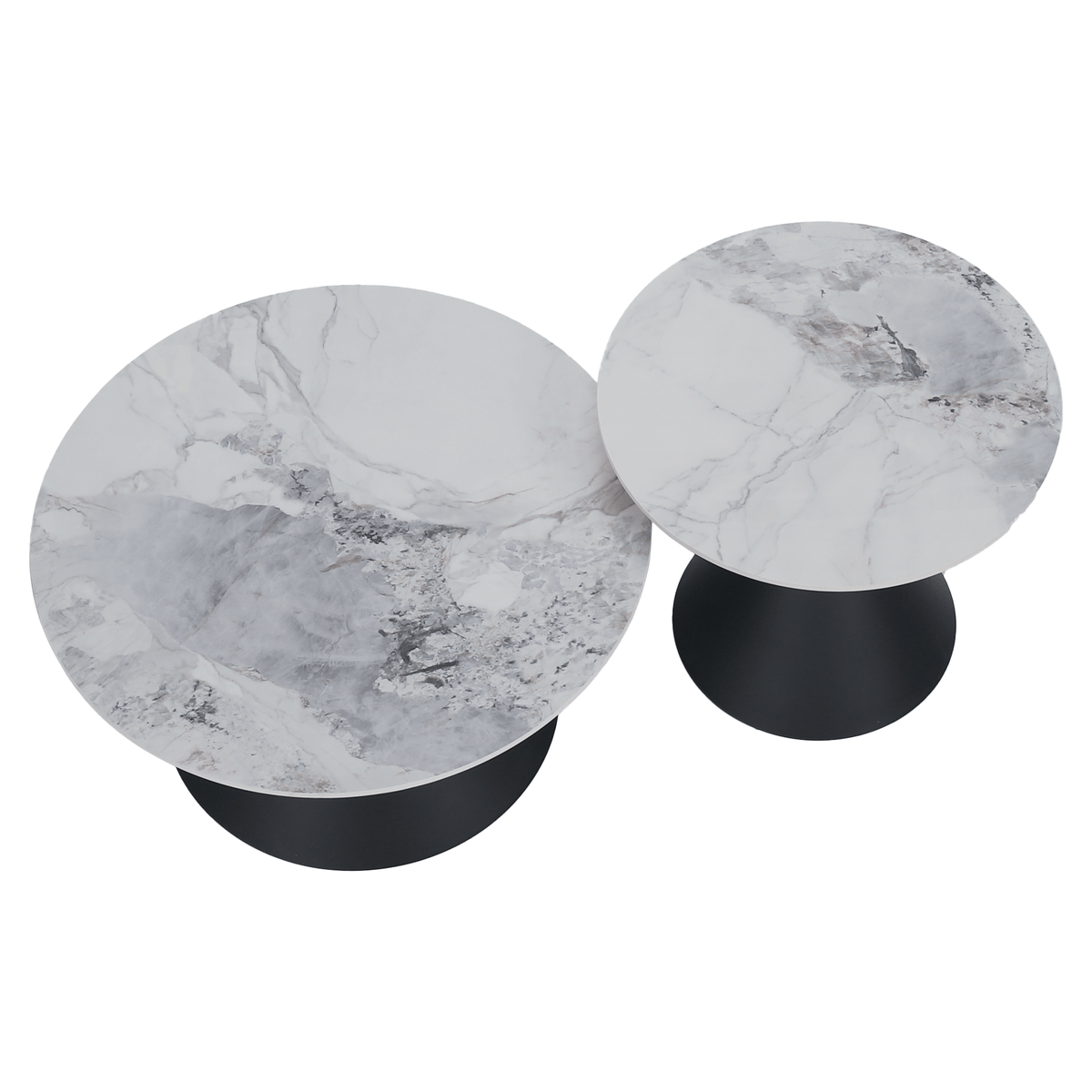 Măsuţe de cafea, set de 2 bucăţi, marmură/negru/auriu, metal, MABUZ NEW Kondela