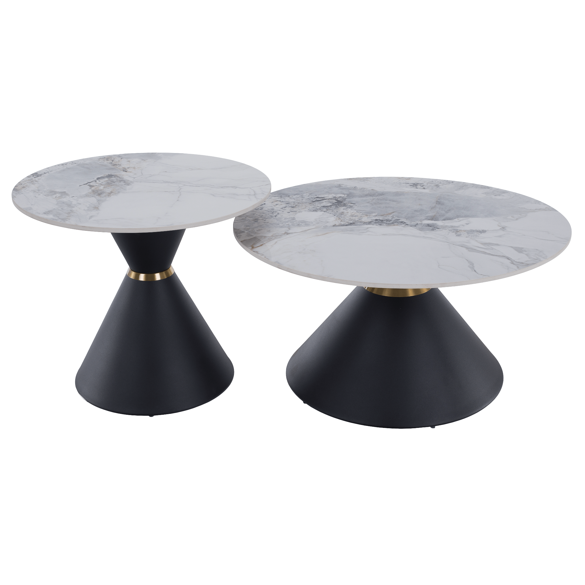 Măsuțe de cafea FANO, set de 2 bucăți, marmură/negru/auriu, metal Kondela