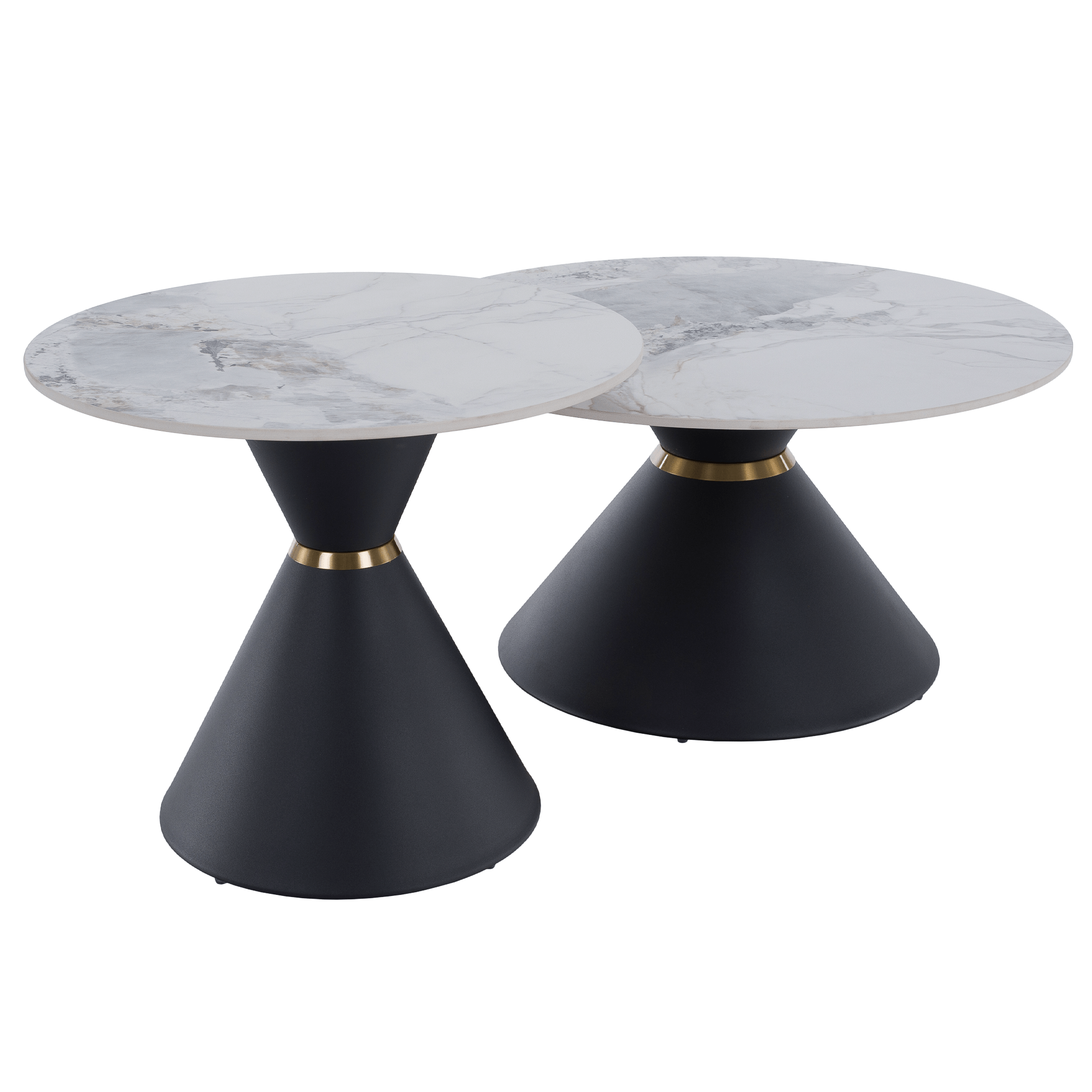 Măsuțe de cafea FANO, set de 2 bucăți, marmură/negru/auriu, metal Kondela