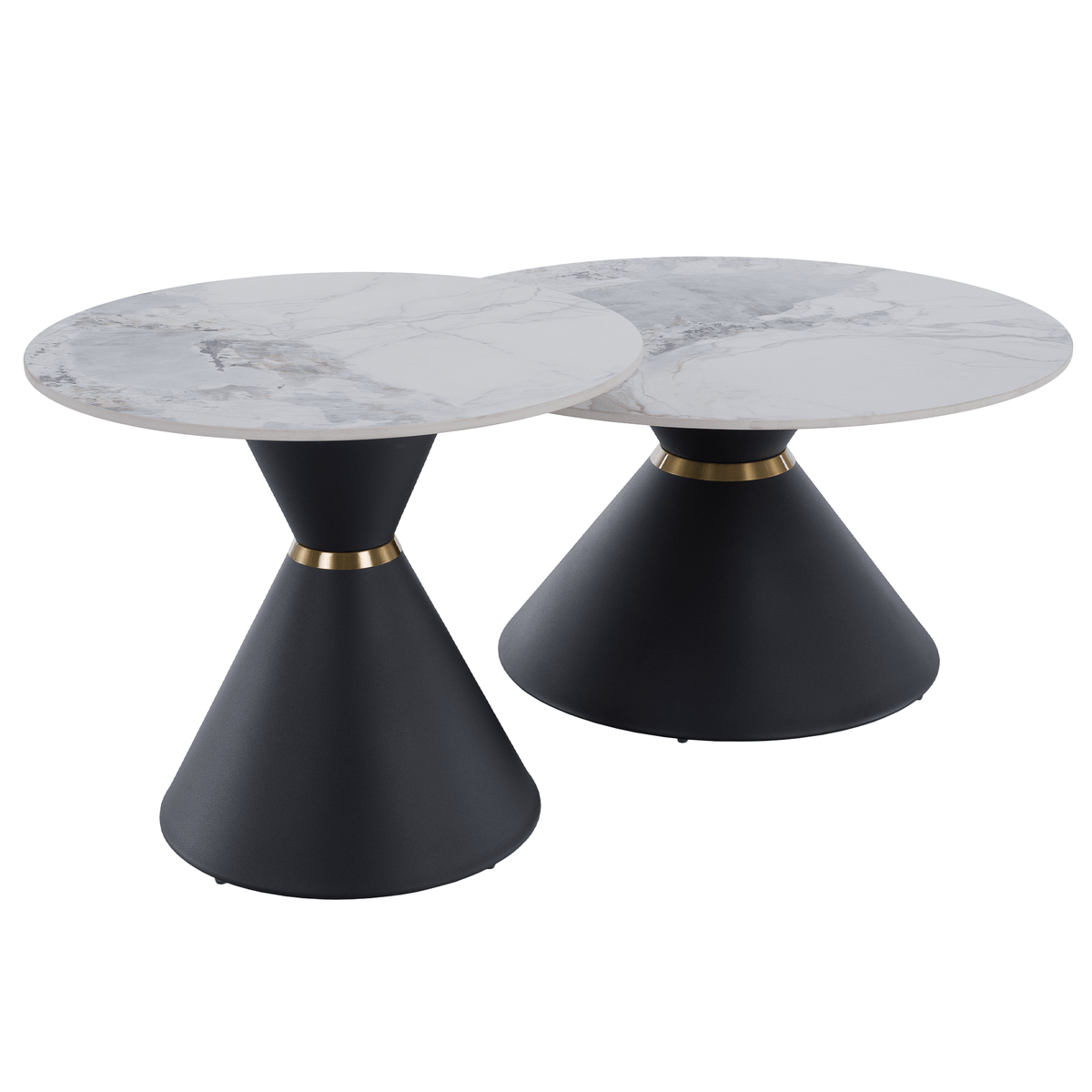 Măsuţe de cafea, set de 2 bucăţi, marmură/negru/auriu, metal, MABUZ NEW Kondela