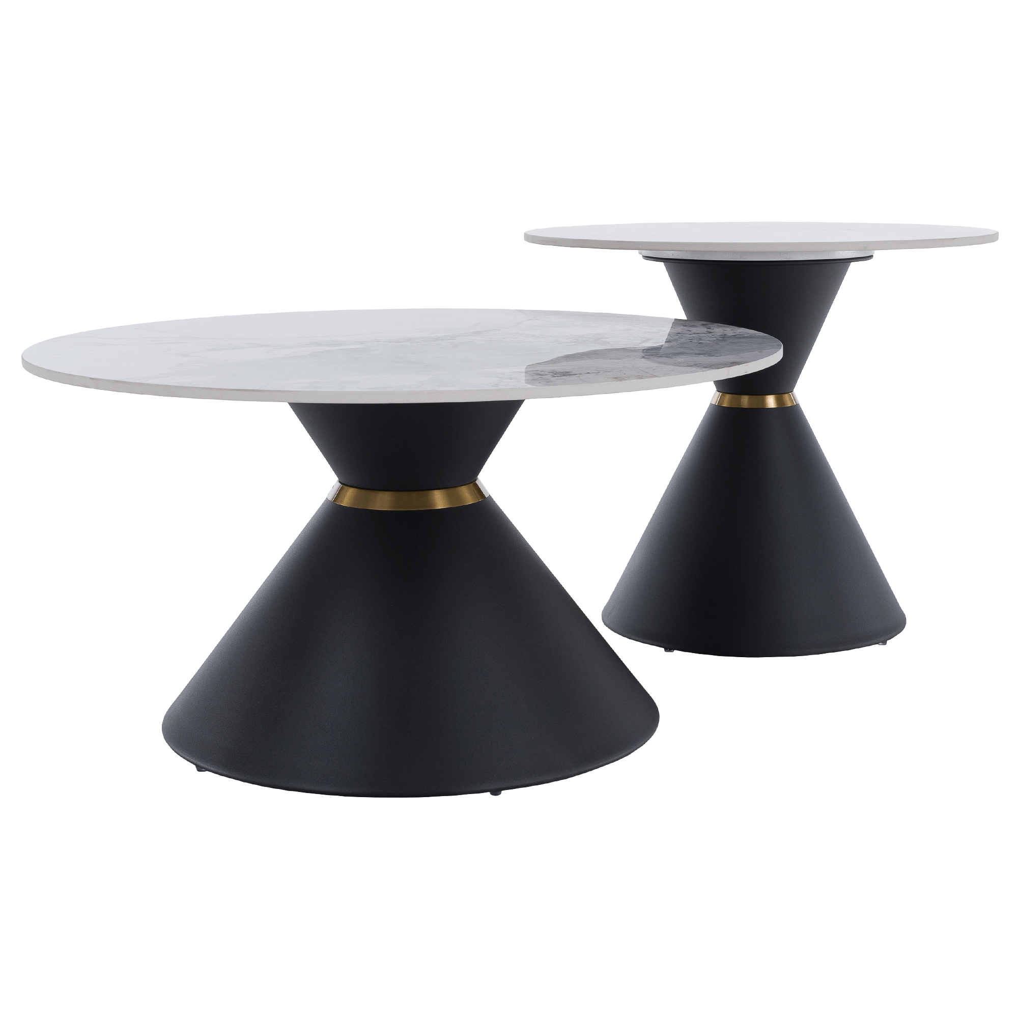 Măsuțe de cafea FANO, set de 2 bucăți, marmură/negru/auriu, metal Kondela