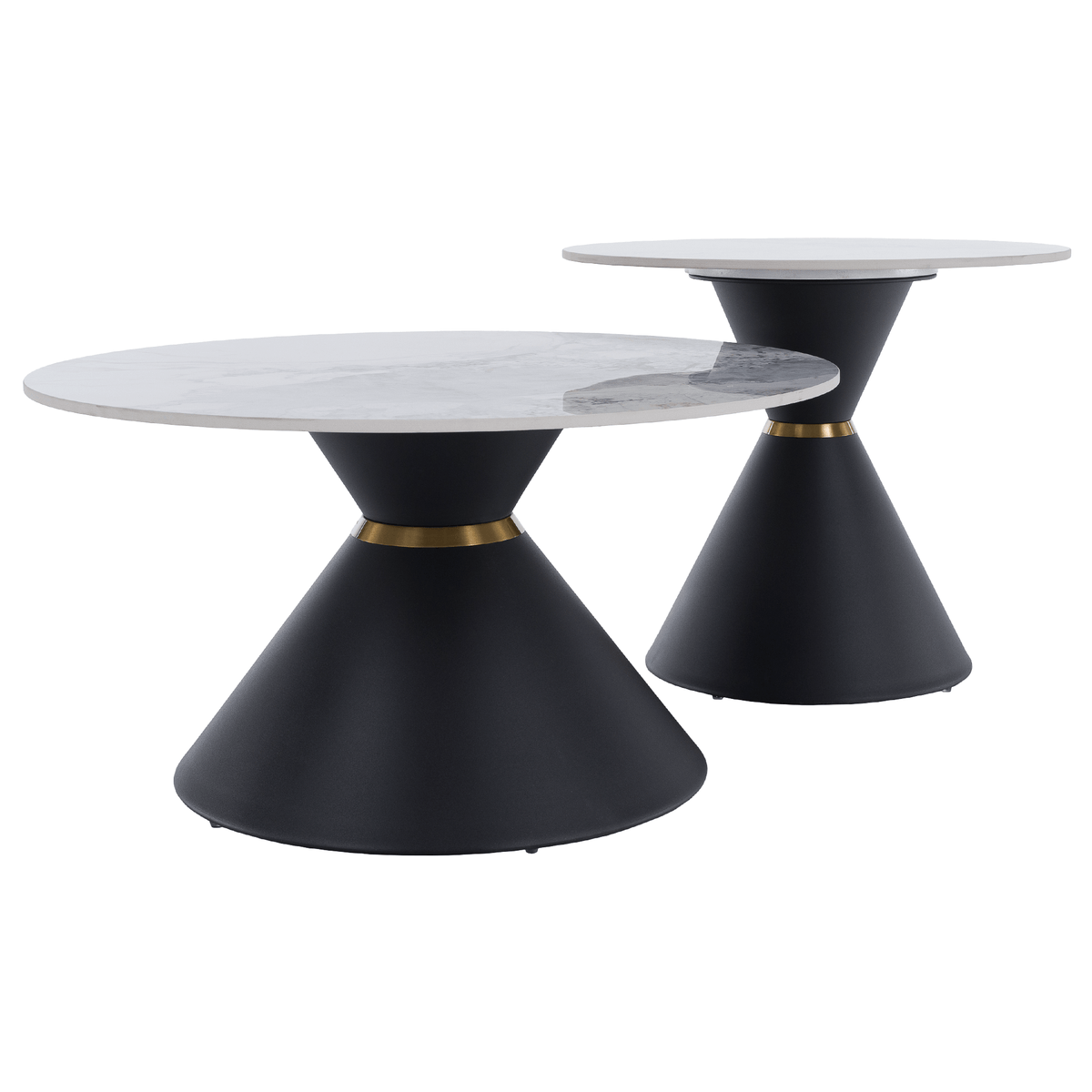 Măsuţe de cafea, set de 2 bucăţi, marmură/negru/auriu, metal, MABUZ NEW Kondela