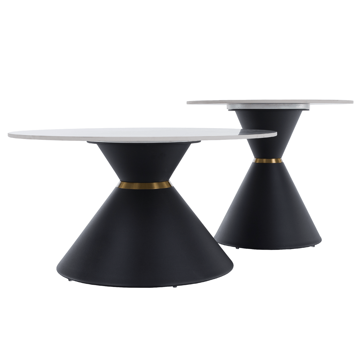 Măsuţe de cafea, set de 2 bucăţi, marmură/negru/auriu, metal, MABUZ NEW Kondela
