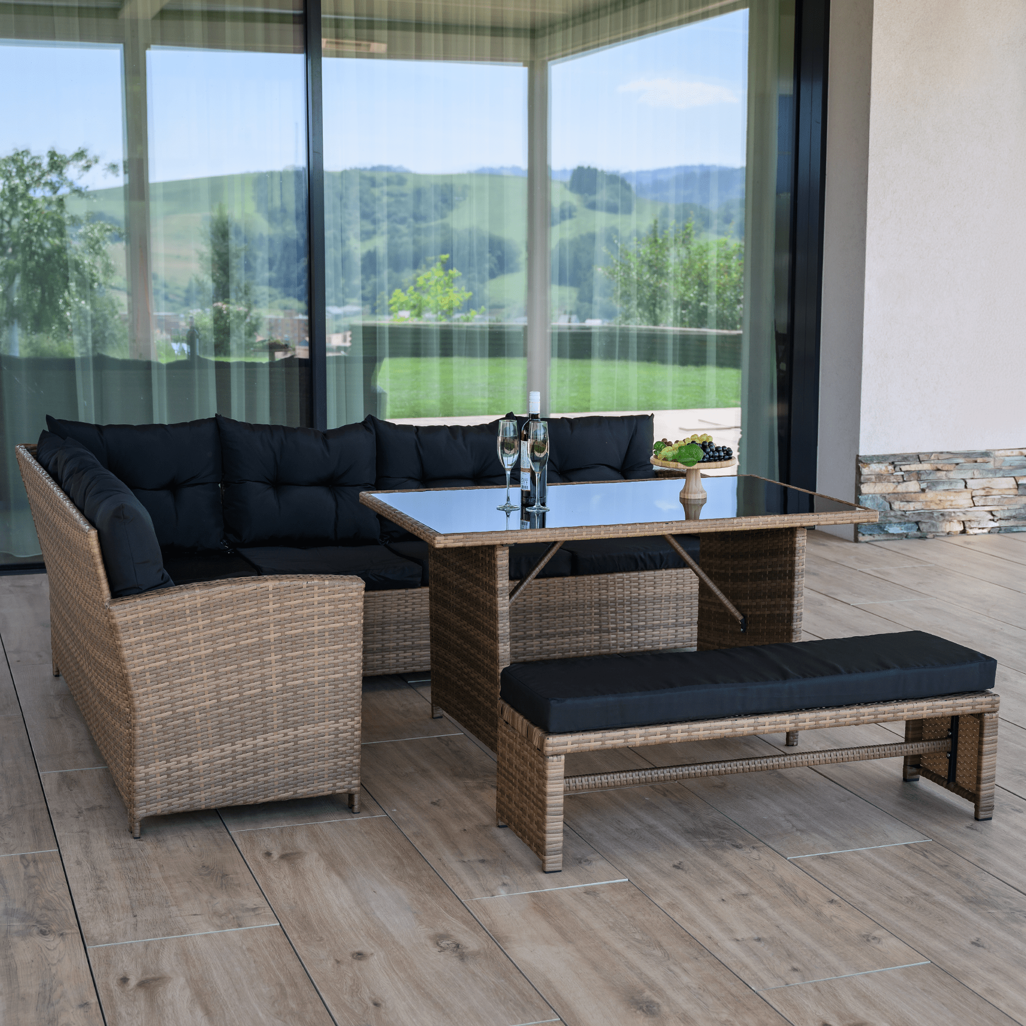 Set de grădină din ratan, maro deschis / negru, MADUL Kondela
