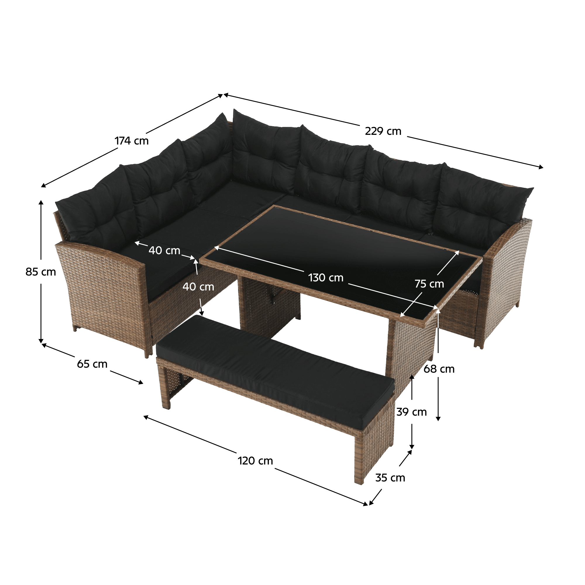 Set de grădină din ratan, maro deschis / negru, MADUL Kondela