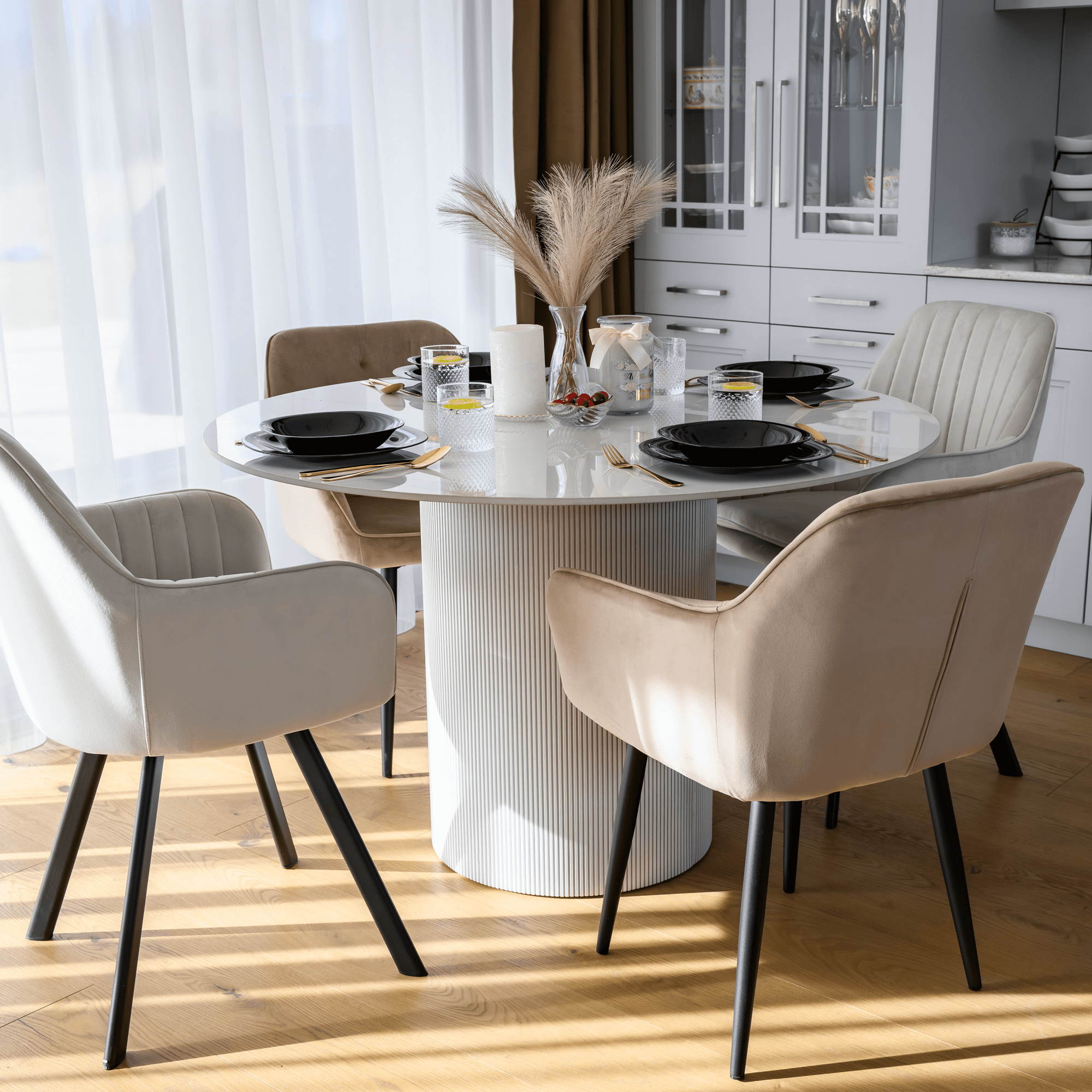 Masă de sufragerie MODICA TIP 1, marmură albă/MDF, diametru 120 cm Kondela