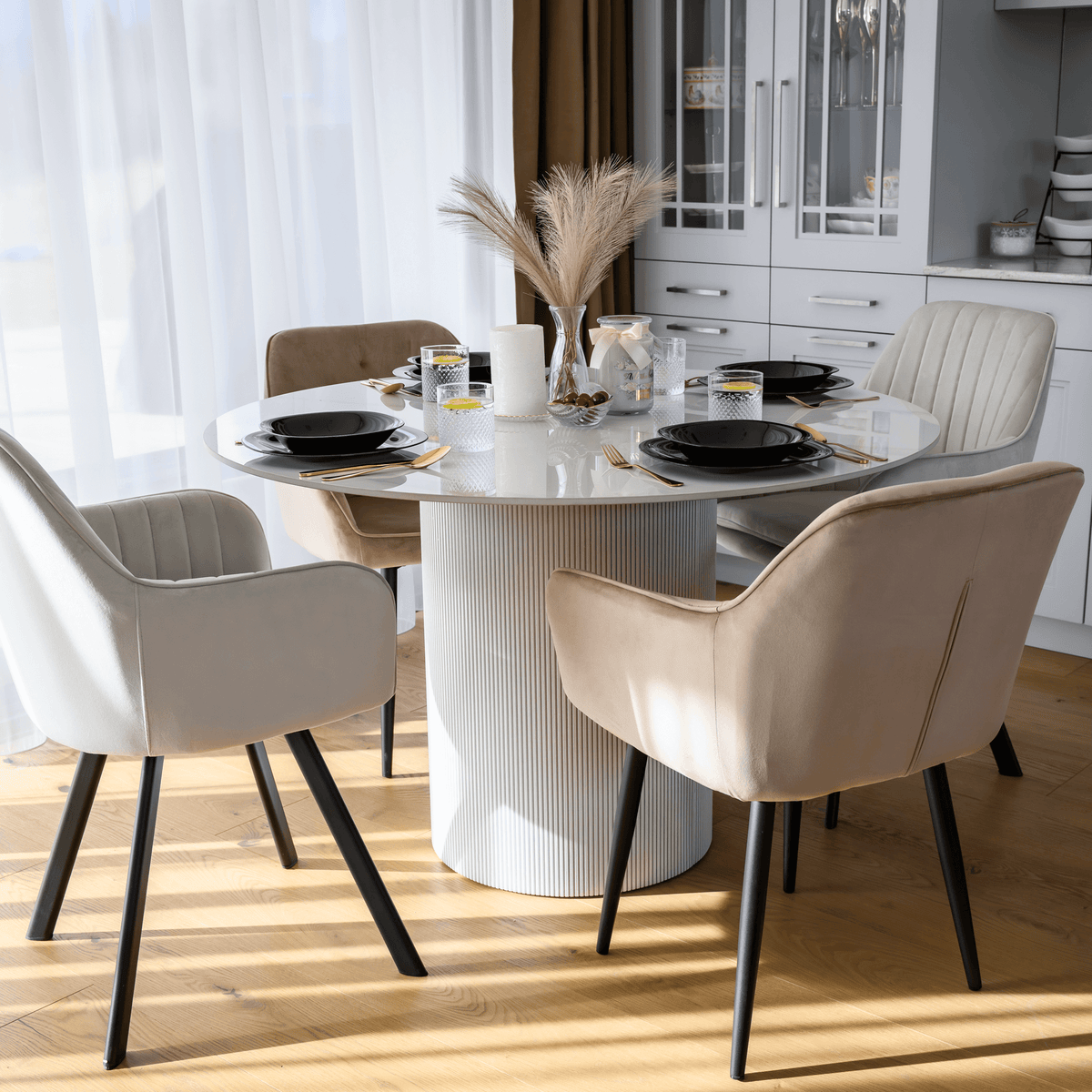Masă de sufragerie MODICA TIP 1, marmură albă/MDF, diametru 120 cm Kondela
