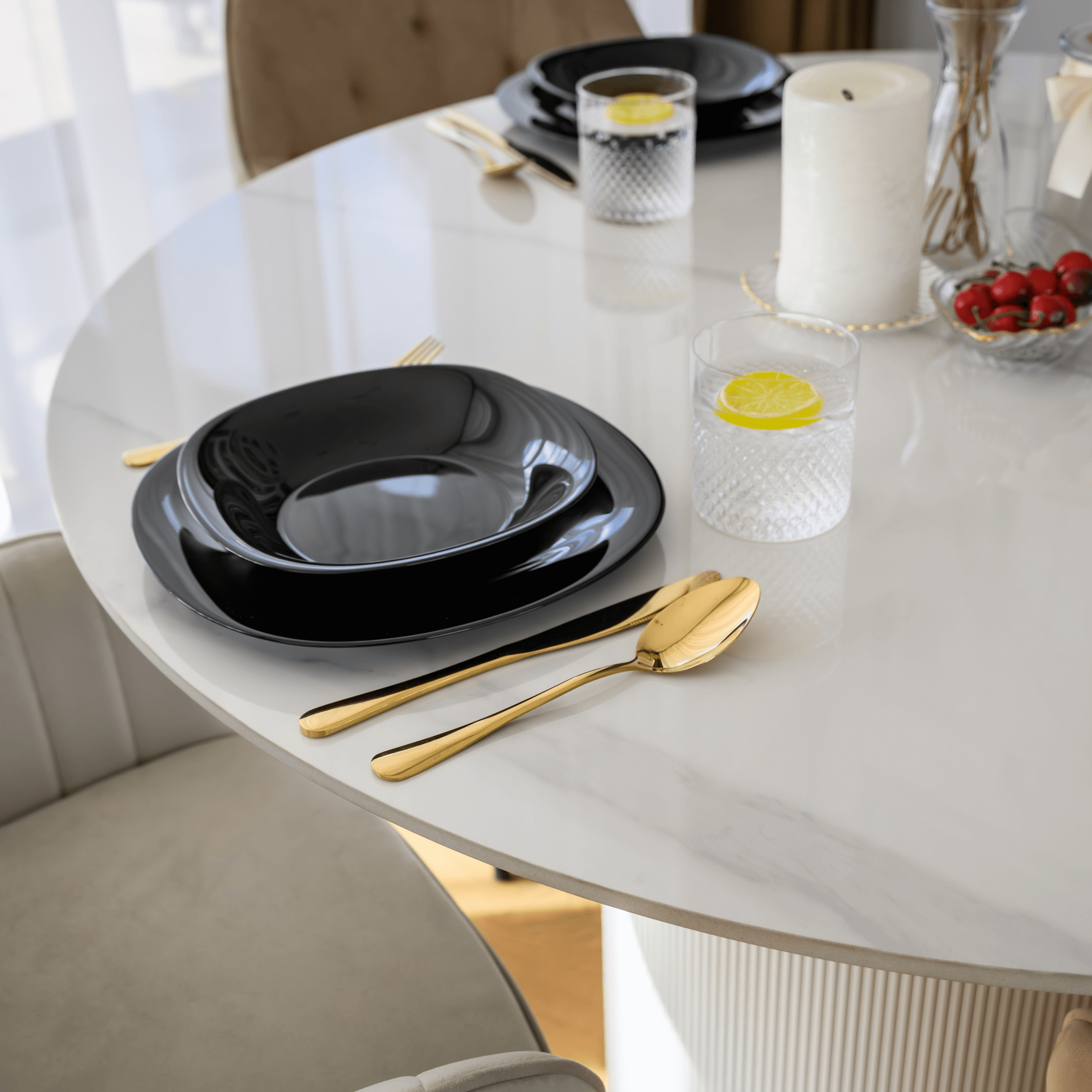 Masă de sufragerie MODICA TIP 1, marmură albă/MDF, diametru 120 cm Kondela