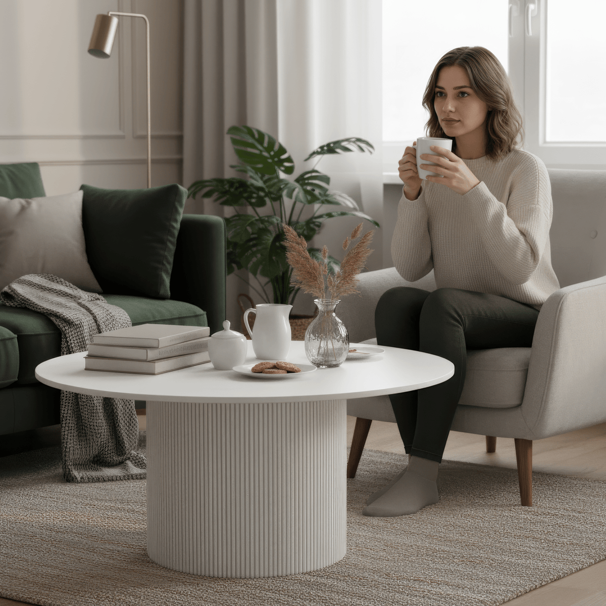 Măsuţă de cafea, marmură albă/MDF, diametru 80 cm, MAHIR TYP 1 Kondela