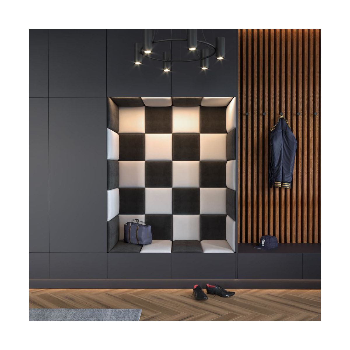 Panou decorativ tapițat negru 30 x 30 cm Arboteca