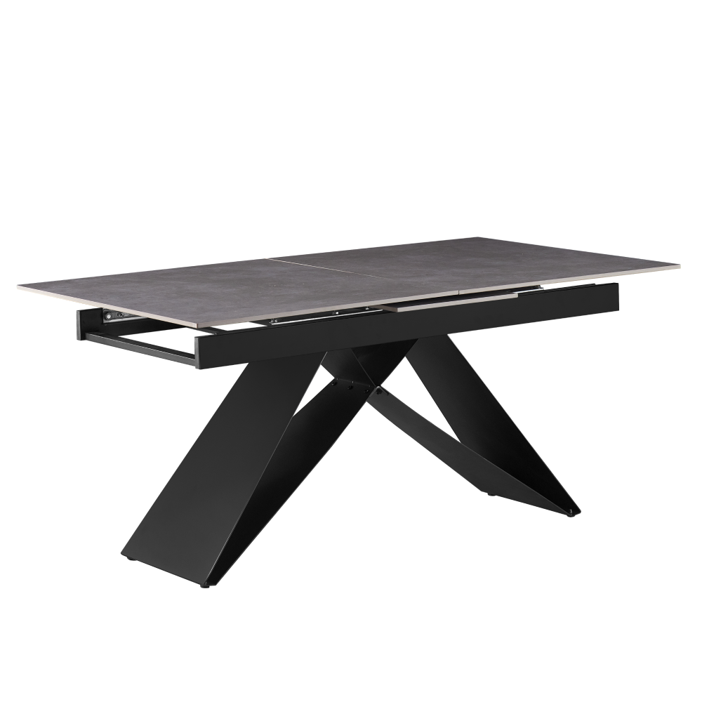 Masă dining extensibilă, beton/neagră, 160-200x90 cm, MAJED Kondela