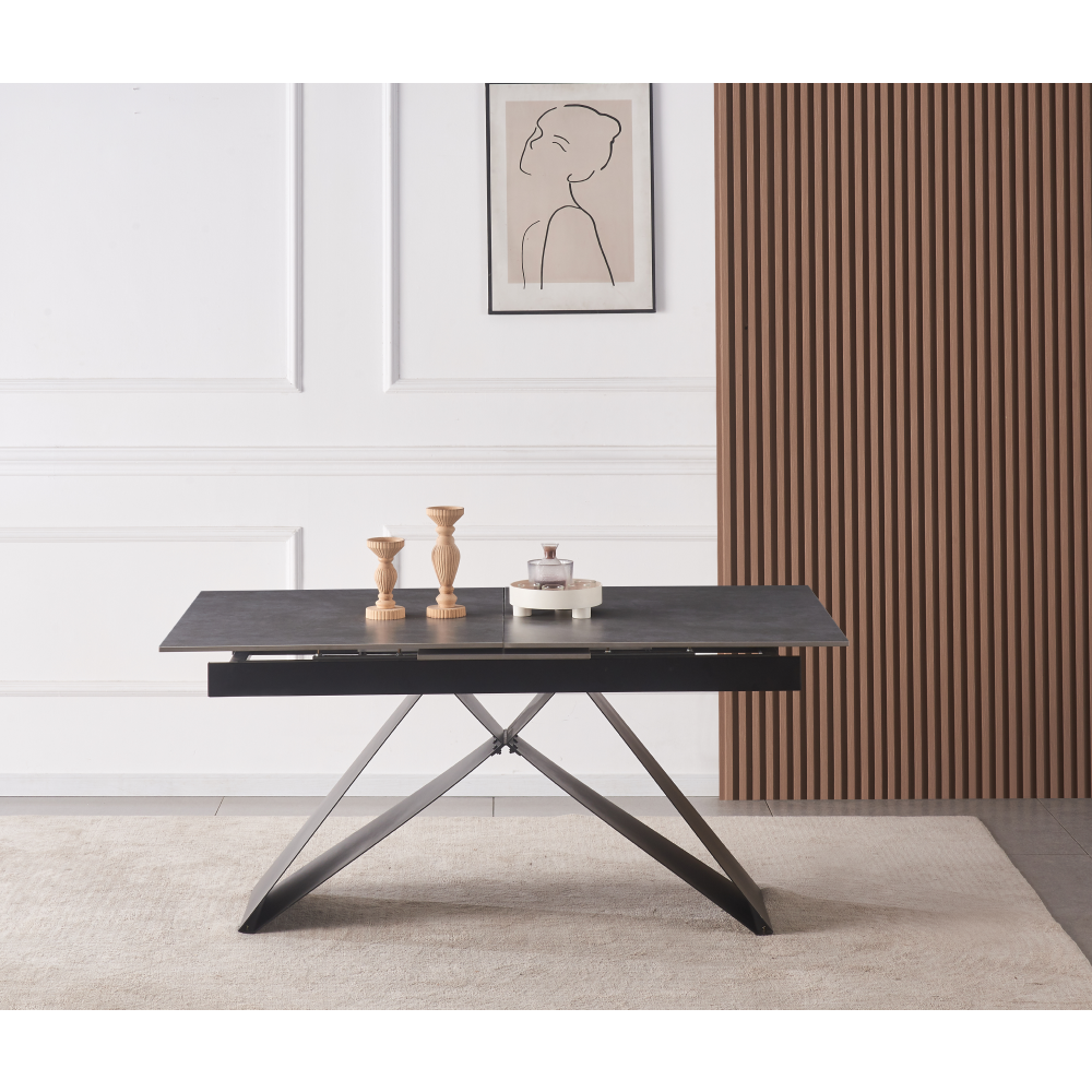 Masă dining extensibilă, beton/neagră, 160-200x90 cm, MAJED Kondela