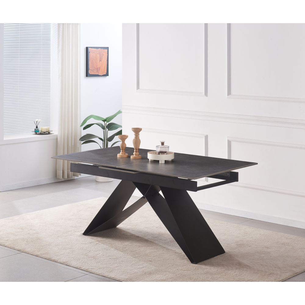 Masă dining extensibilă, beton/neagră, 160-200x90 cm, MAJED Kondela