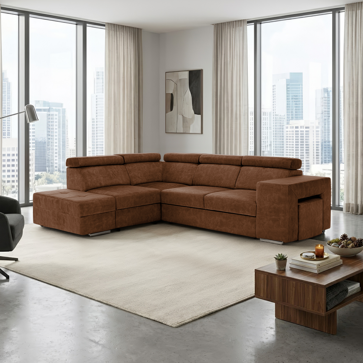 Set canapea BLOIS, maro, pe stânga, 264x210x79 cm Kondela