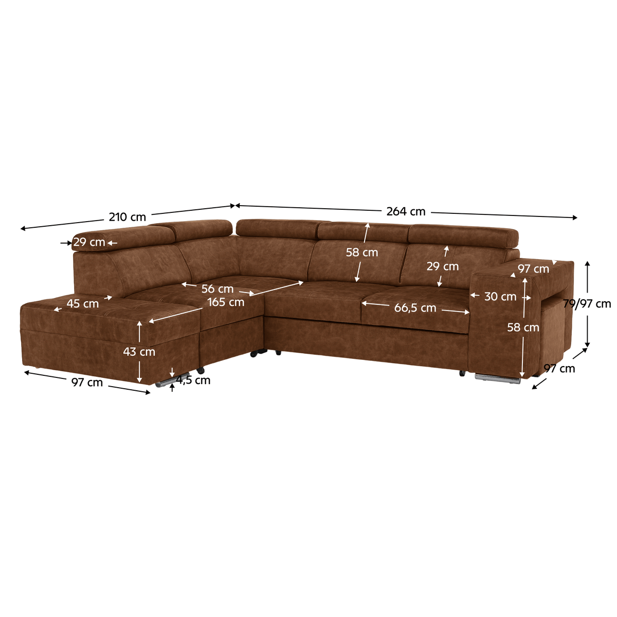 Set canapea BLOIS, maro, pe stânga, 264x210x79 cm Kondela