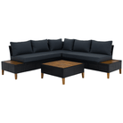 Set Grădină Modular MALKOM 4 Piese | Ratan Tehnic + Lemn Salcâm Masiv | Canapea Colț + Măsuță Kondela