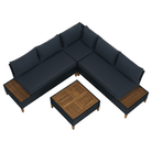 Set Grădină Modular MALKOM 4 Piese | Ratan Tehnic + Lemn Salcâm Masiv | Canapea Colț + Măsuță Kondela