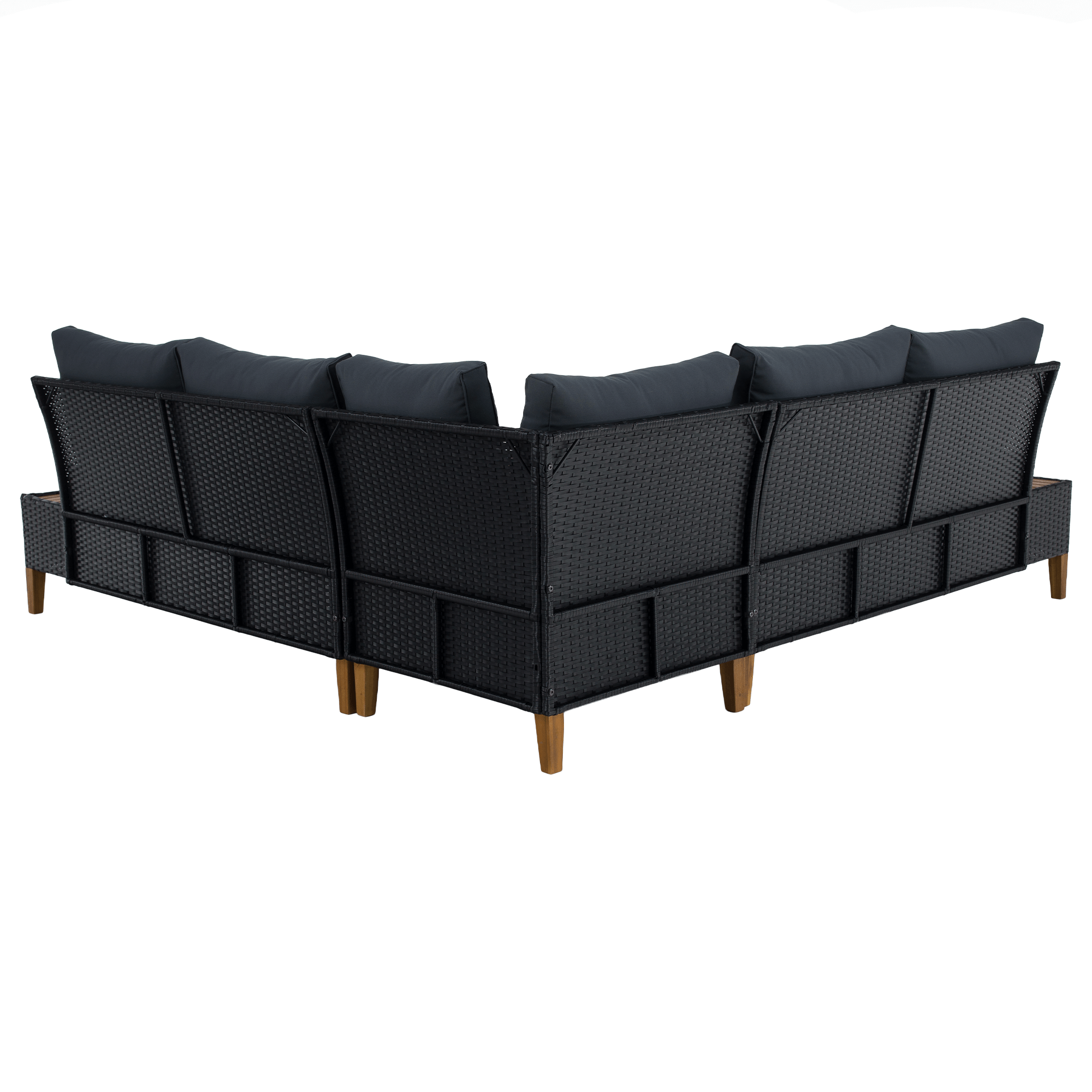Set Grădină Modular MALKOM 4 Piese | Ratan Tehnic + Lemn Salcâm Masiv | Canapea Colț + Măsuță Kondela