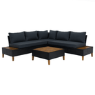 Set Grădină Modular MALKOM 4 Piese | Ratan Tehnic + Lemn Salcâm Masiv | Canapea Colț + Măsuță Kondela