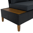 Set Grădină Modular MALKOM 4 Piese | Ratan Tehnic + Lemn Salcâm Masiv | Canapea Colț + Măsuță Kondela