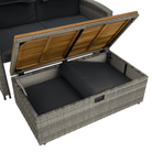 Canapea Grădină Ratan MALORY | Spătar Reglabil + Bancă Depozitare + Măsuțe Batante | Gri/Natural | Kondela