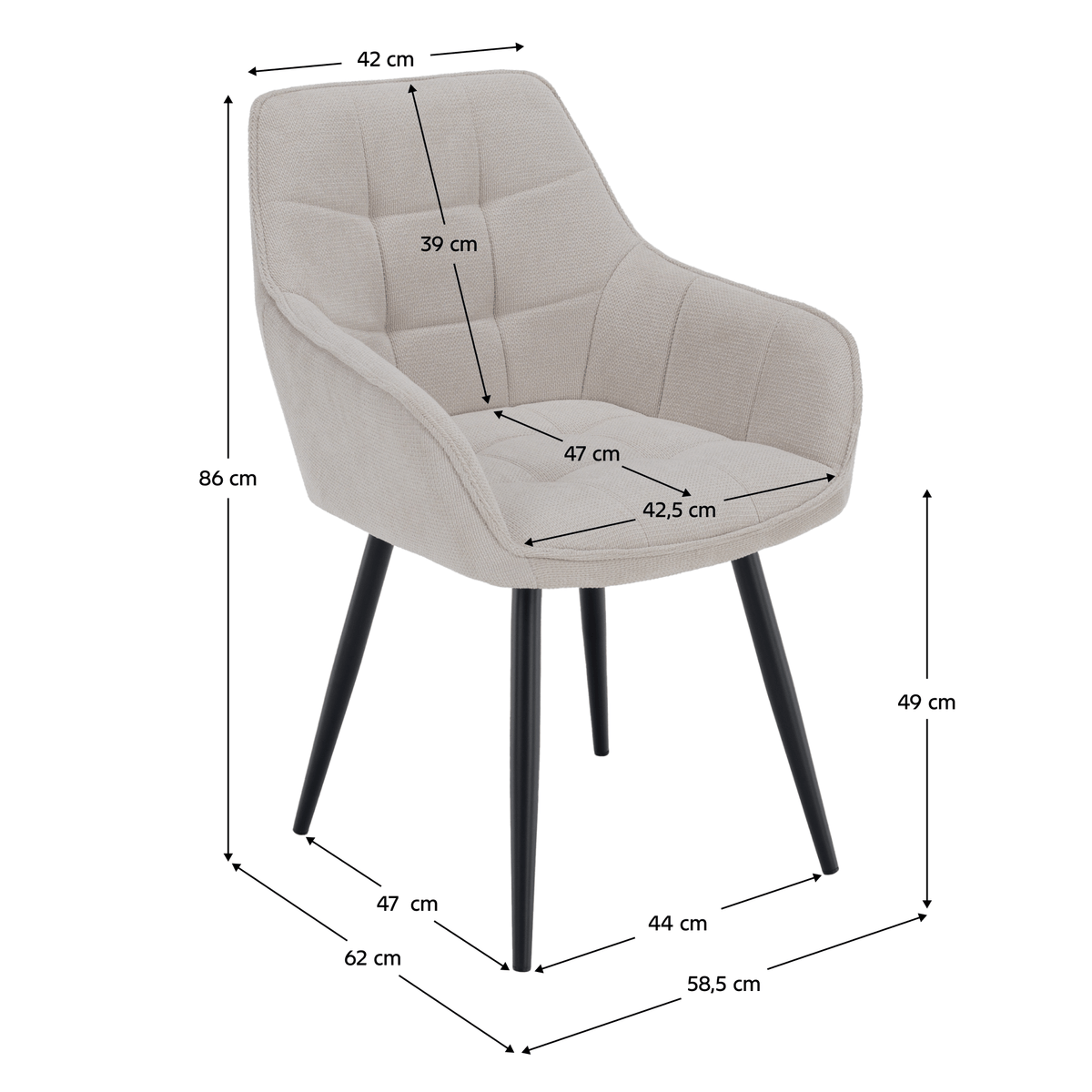 Scaunul de design NOTO, bej/negru, 58.5x62x86 cm Kondela