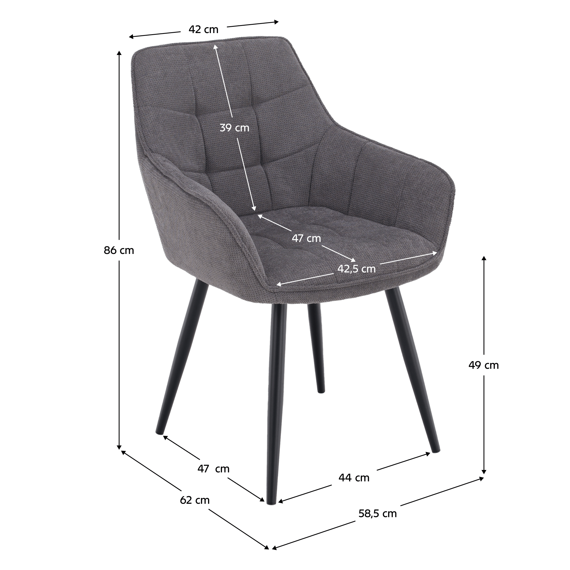 Scaun de design NOTO, gri/negru, 58.5x62x86 cm Kondela