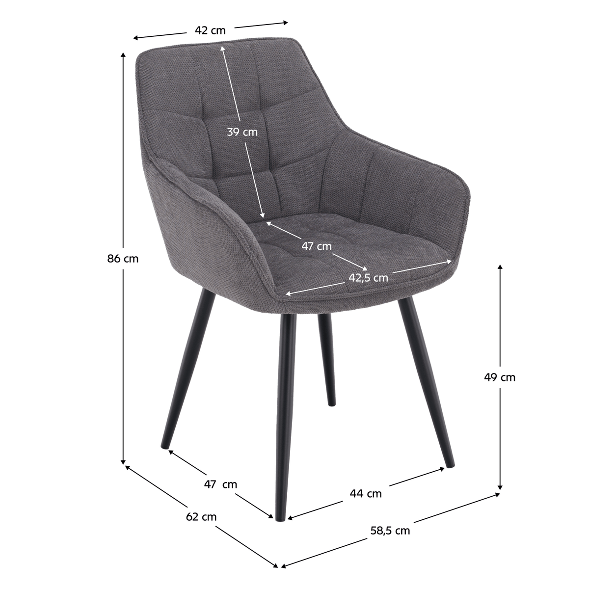 Scaun de design NOTO, gri/negru, 58.5x62x86 cm Kondela