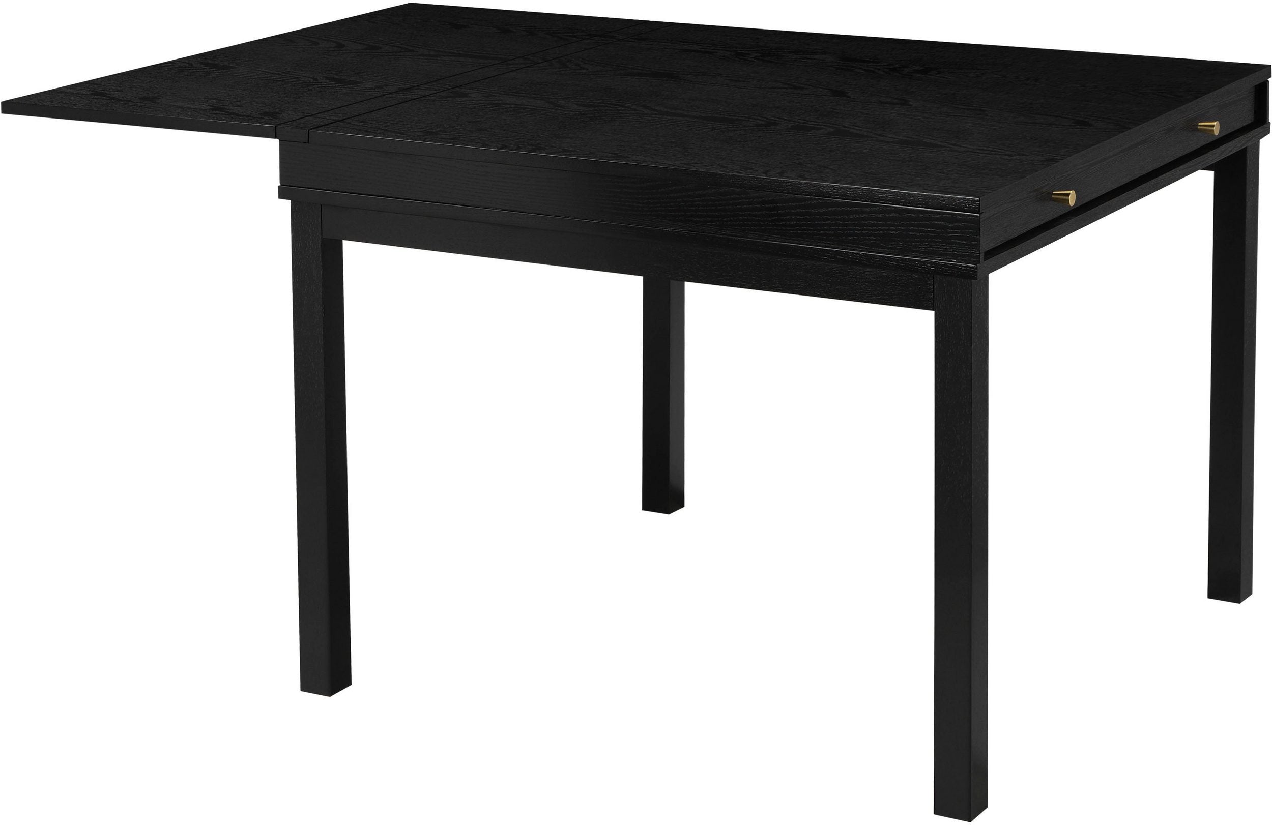 Masă extensibilă Andas 104–145 cm, MDF negru, cu raft Arboteca