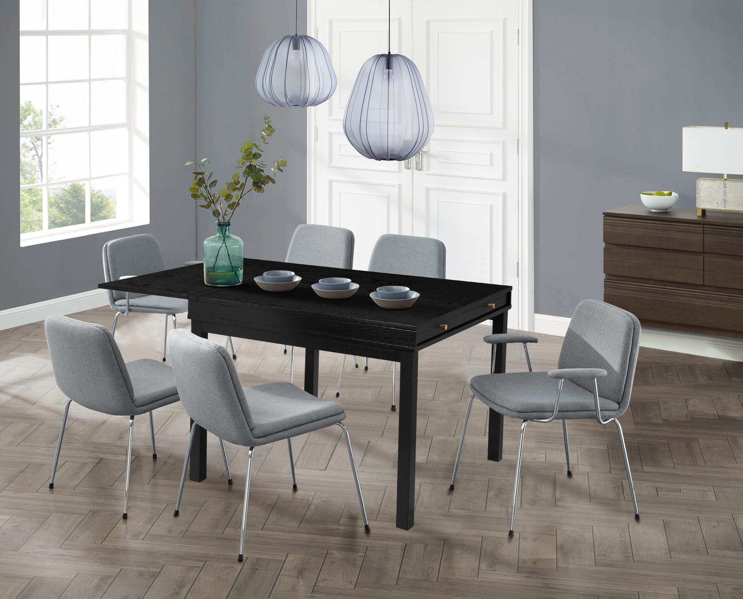 Masa extensibila Andas cu spatiu de depozitare , MDF , Negru 104-145 cm latime Arboteca