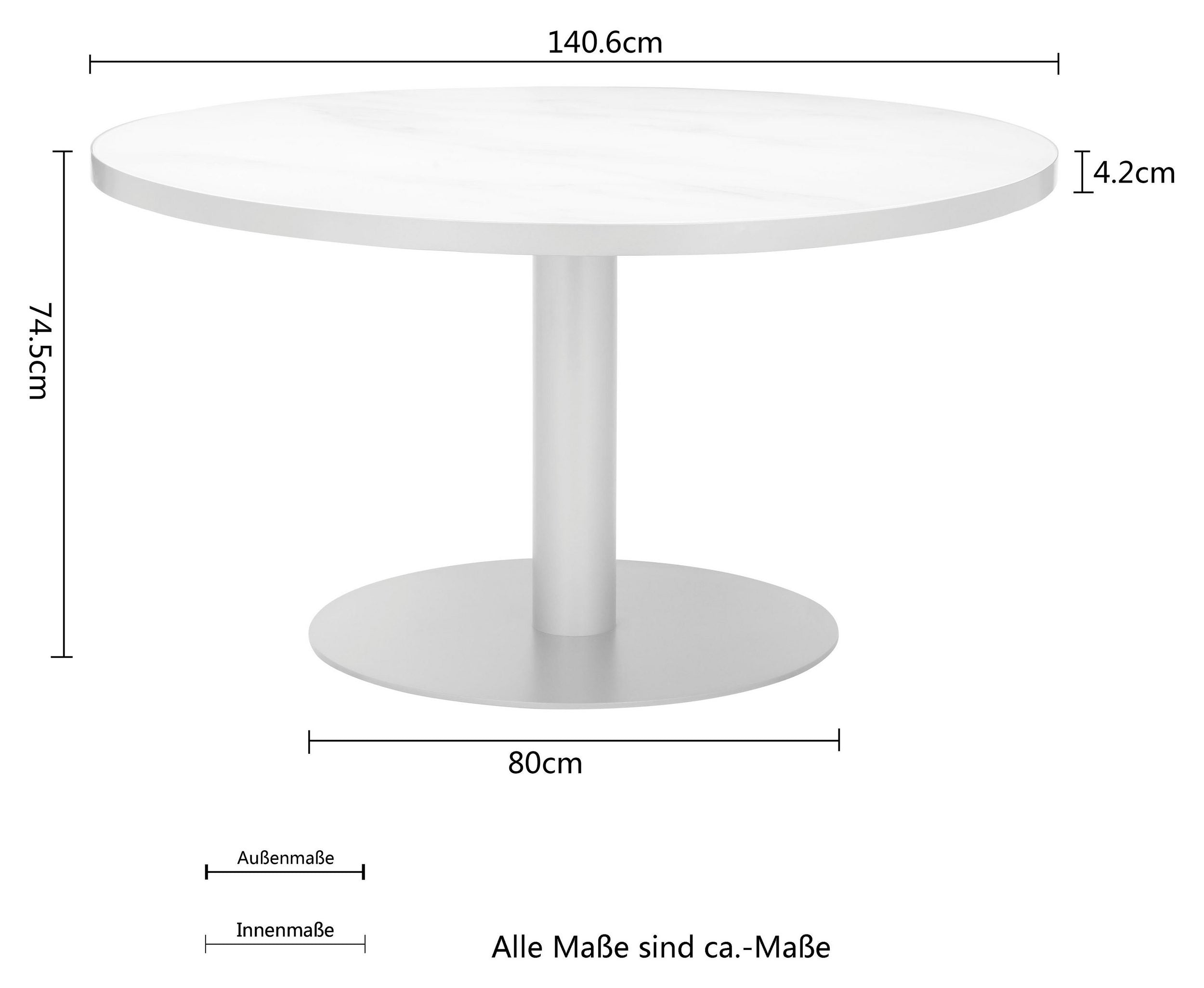 Masă rotundă Cardinet 140 cm, aspect marmură și auriu Arboteca