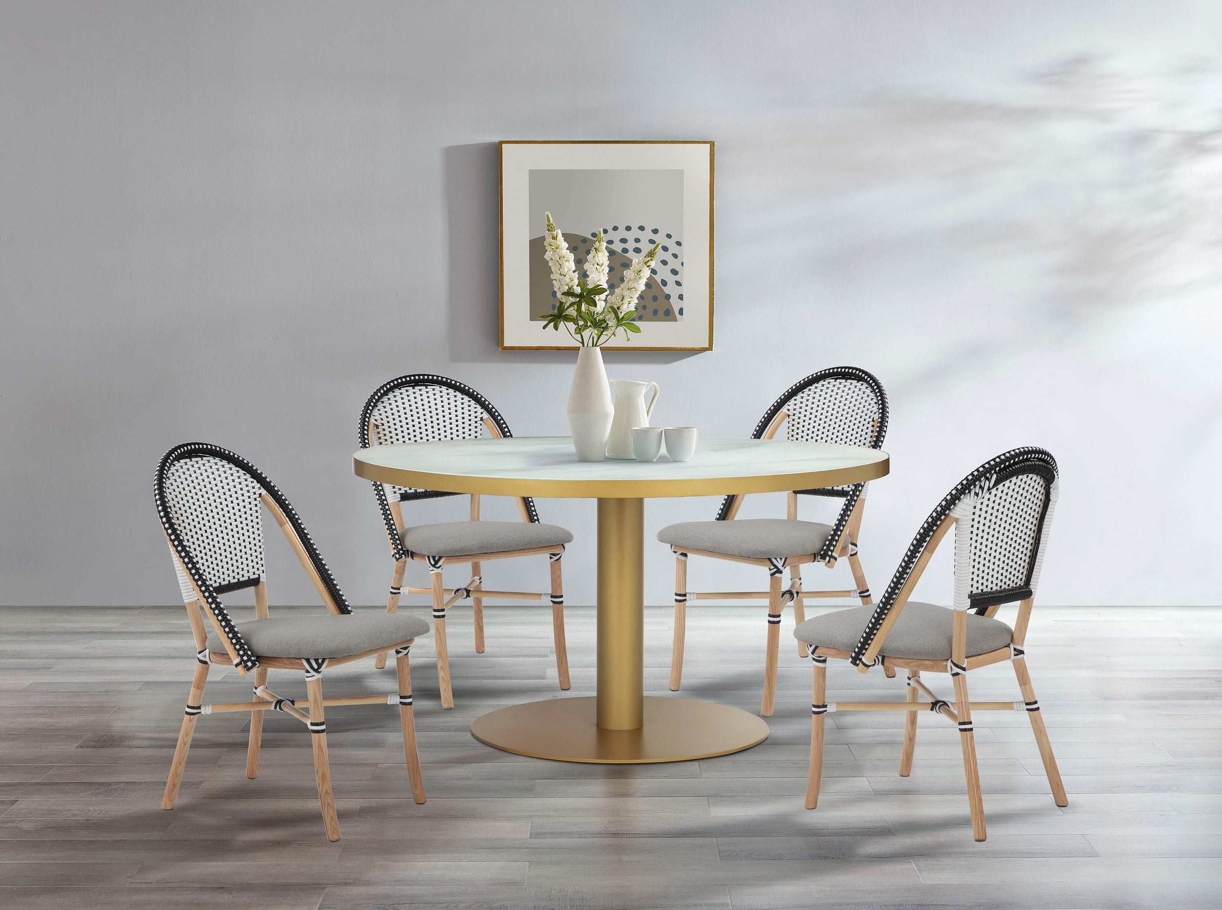 Masă rotundă Cardinet 140 cm, aspect marmură și auriu Arboteca