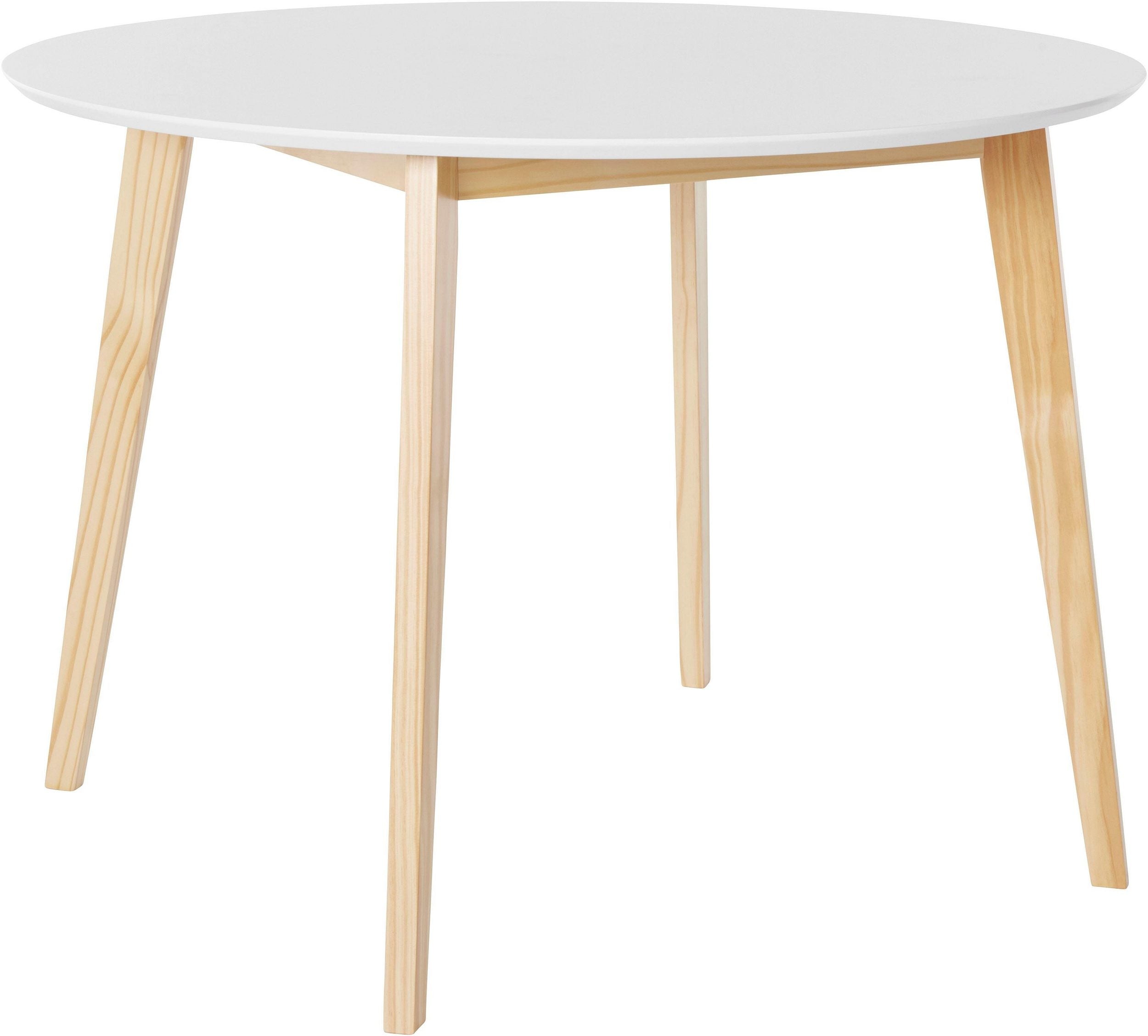 Masă Cody 105 cm rotundă, blat alb, picioare pin masiv Arboteca