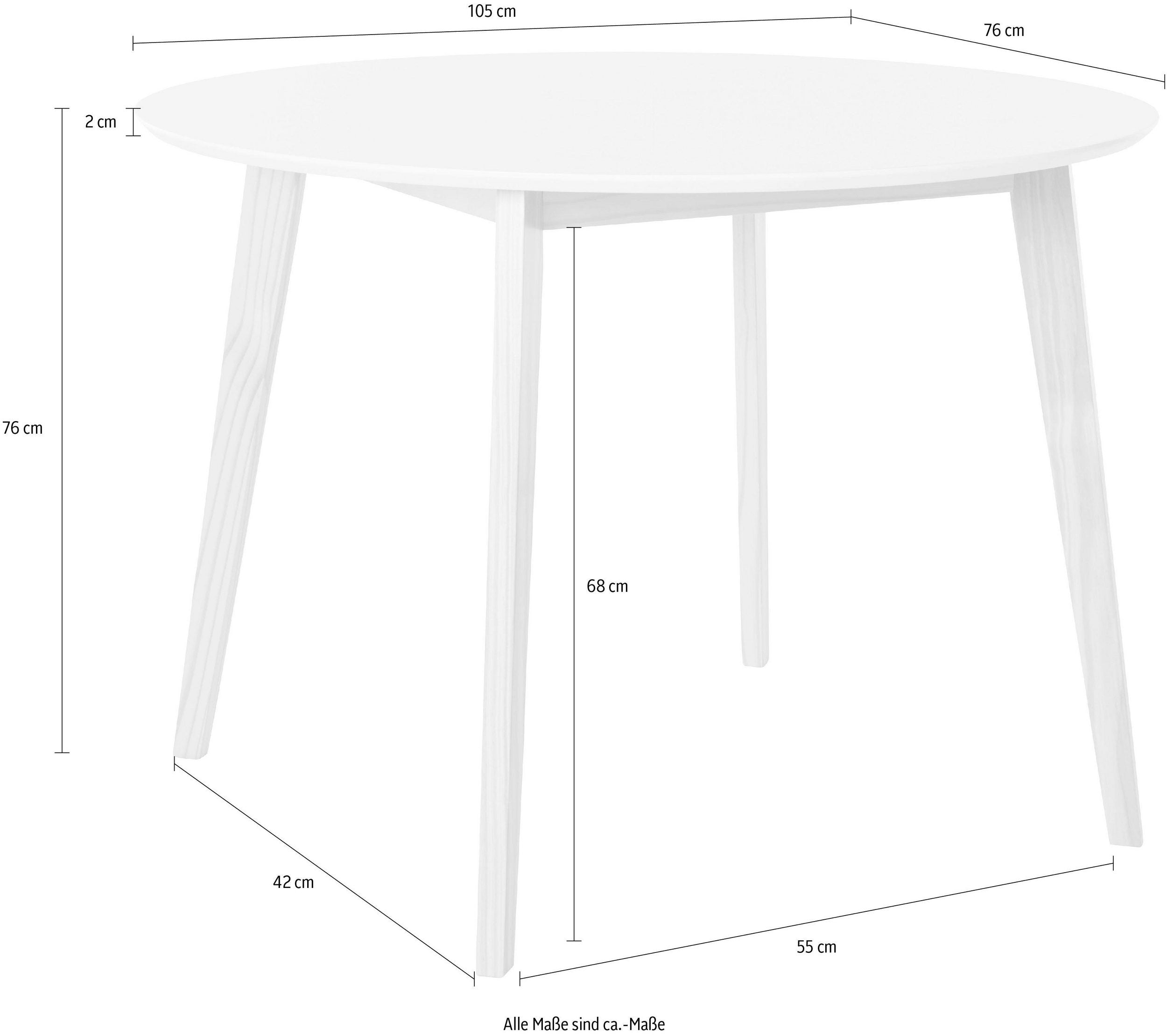 Masă Cody 105 cm rotundă, blat alb, picioare pin masiv Arboteca