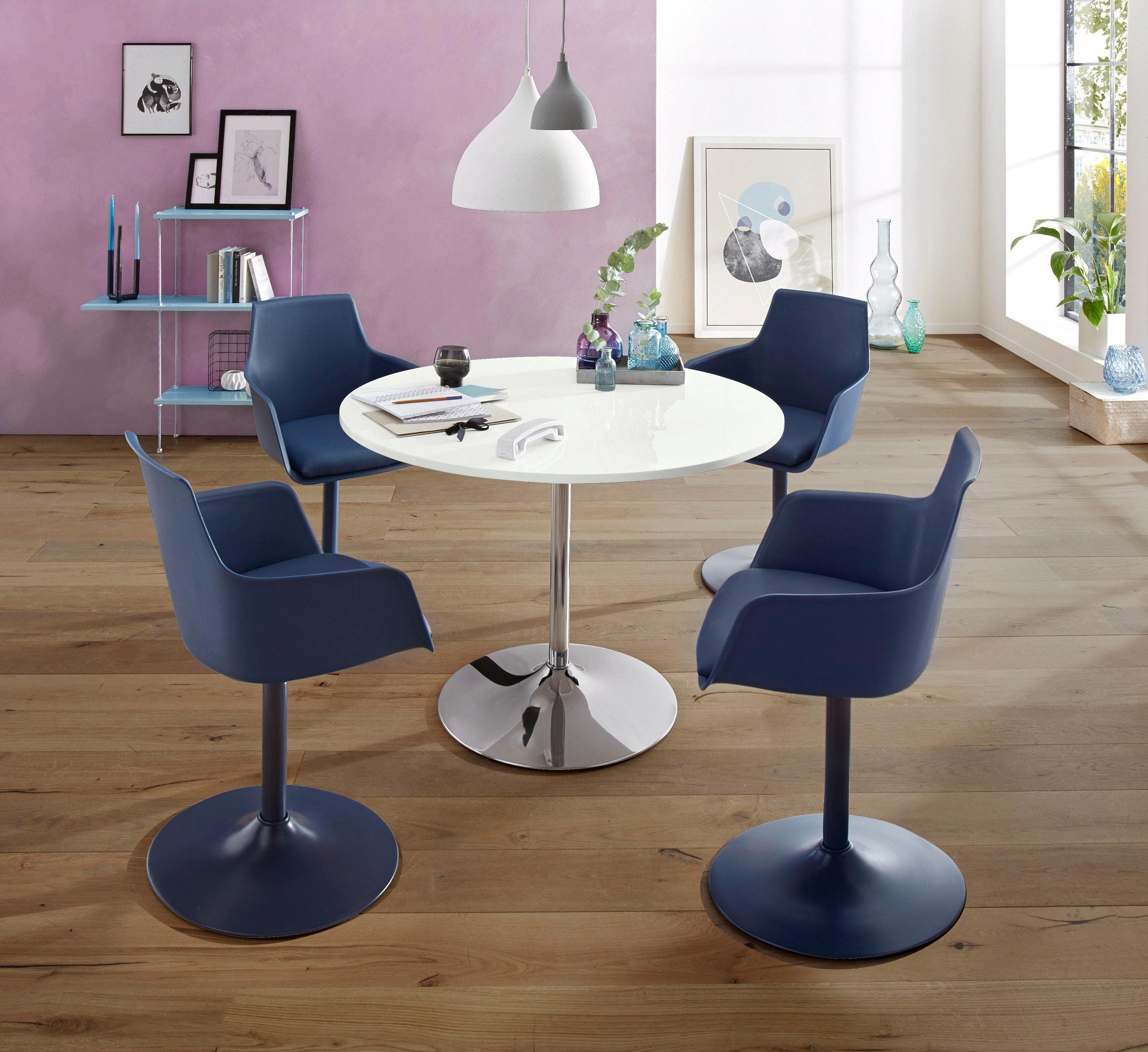 Masa Trumpet, Ø110 cm, blat alb lucios Arboteca