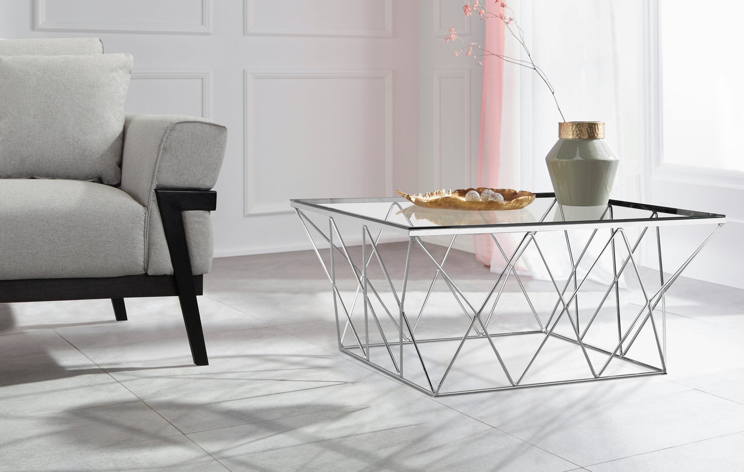 Masuta de cafea Caen, cadru Alama, 90 cm latime Arboteca