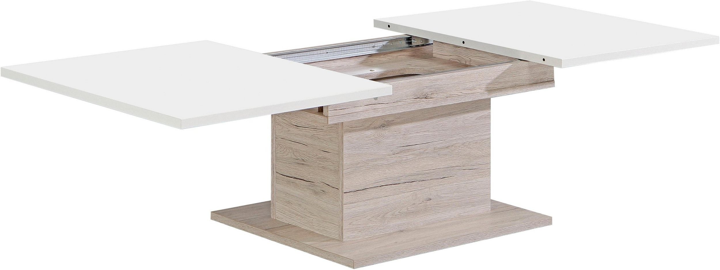 Masuta de cafea Forte, Spatiu de depozitare, alb-lucios-stejar, 120 cm latime Arboteca